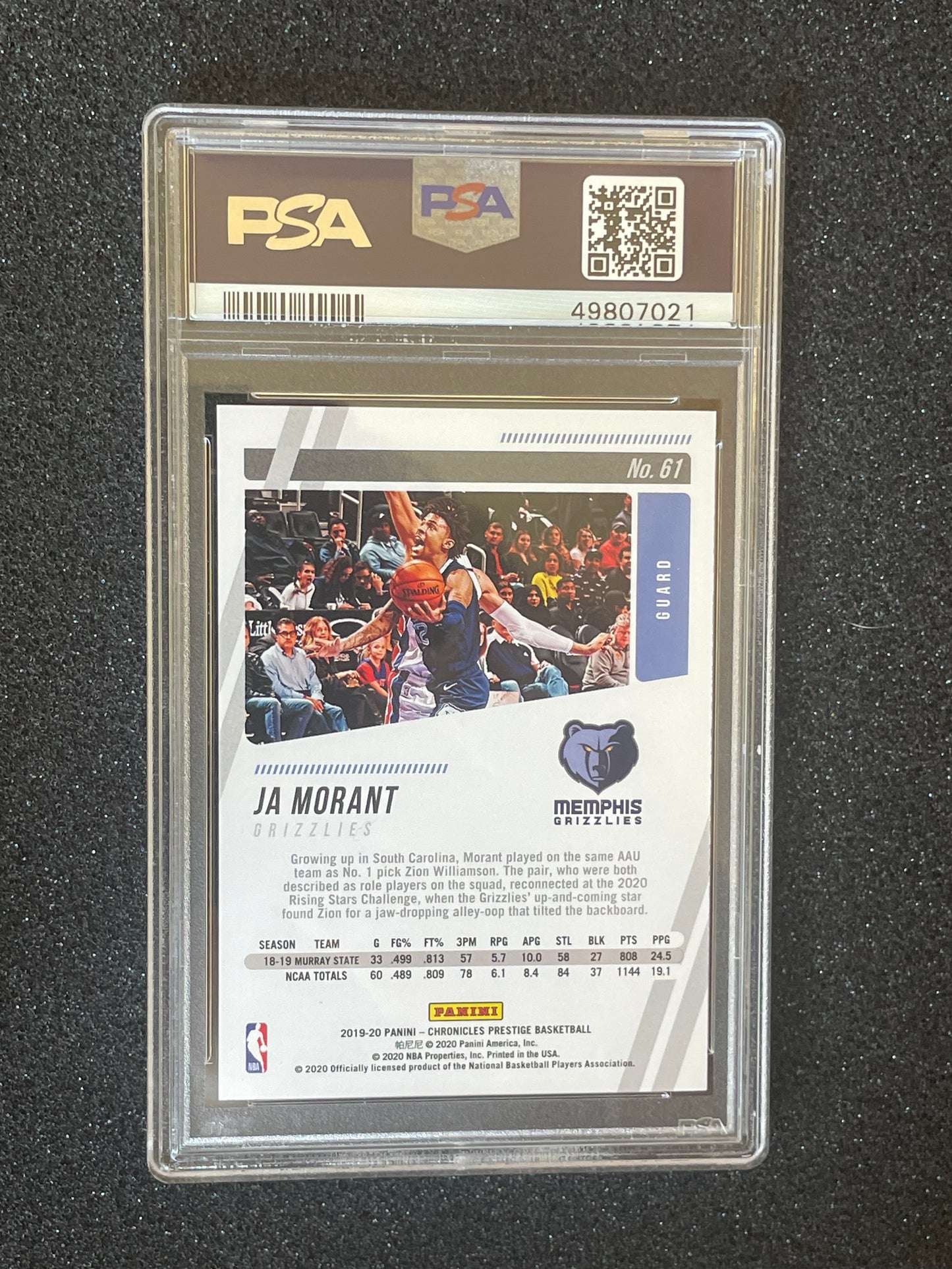 Ja Morant 2019 Panini Chronicles Prestige Rookie Card #61 – PSA 9 Mint – Grizzlies