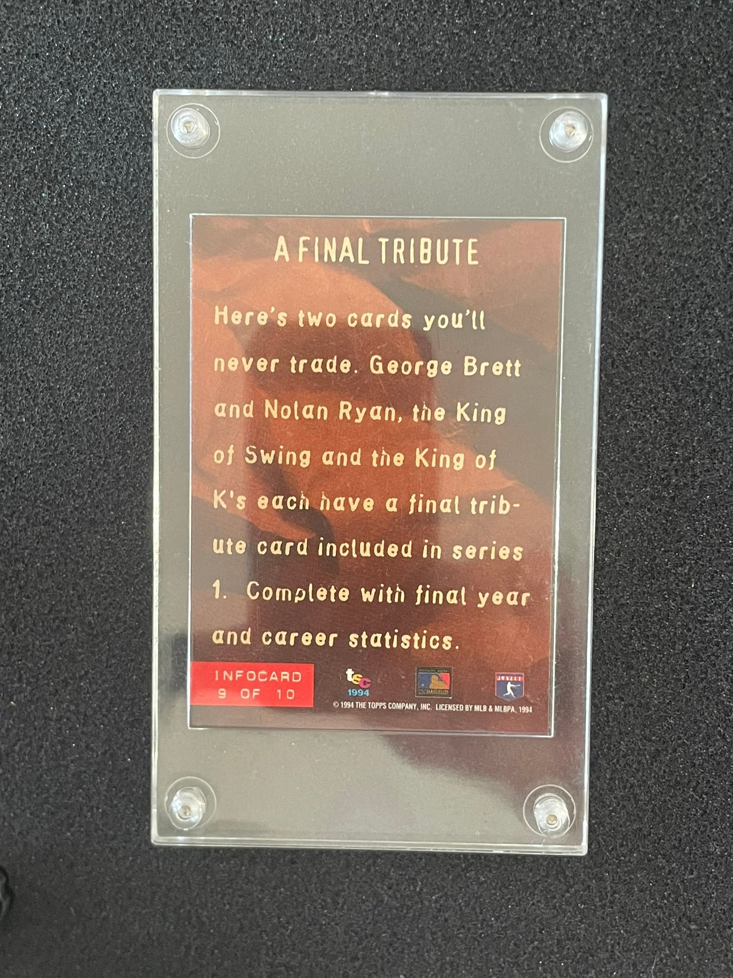 1994 Topps Stadium Club “A Final Tribute” Nolan Ryan Insert Card #9 of 10