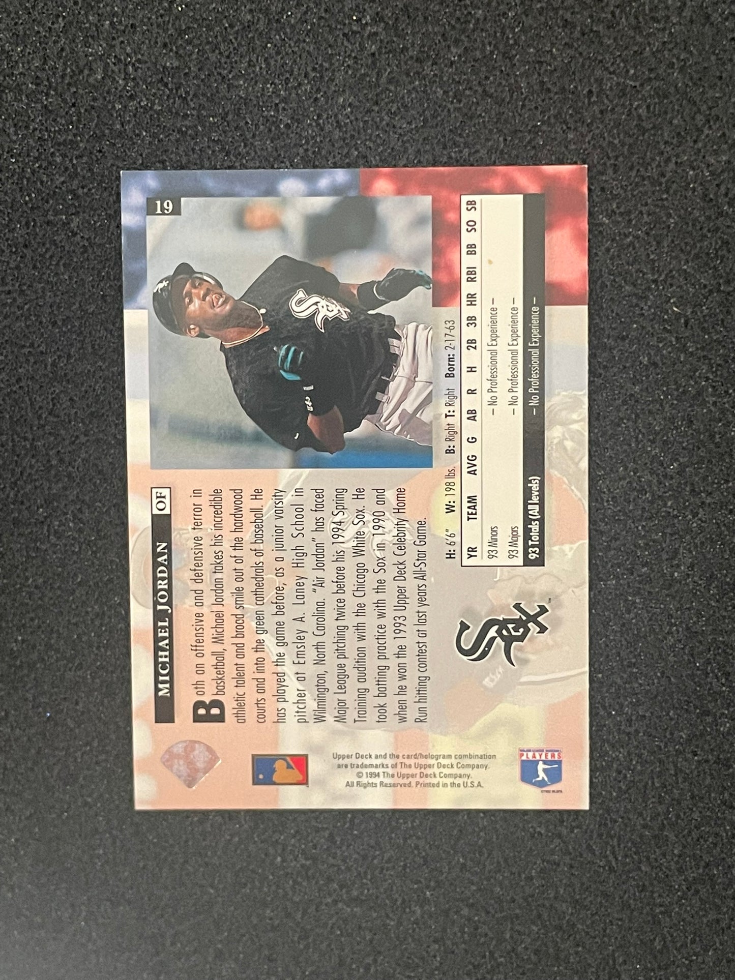 1994 Upper Deck Star Rookies Michael Jordan Baseball Card #19 – Chicago White Sox