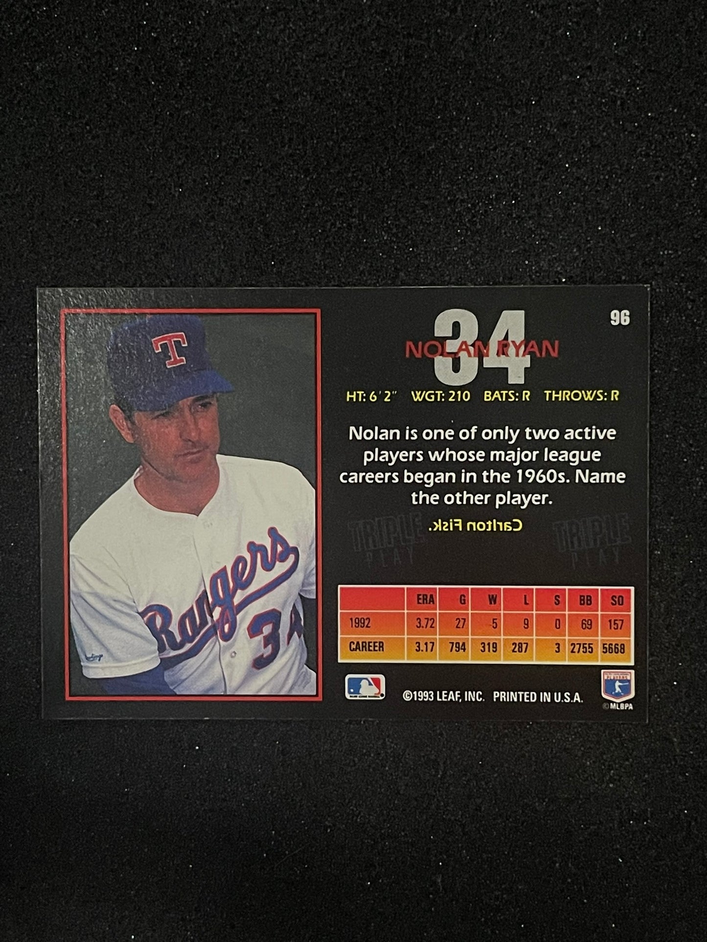 1993 Leaf Triple Play Nolan Ryan #96 Texas Rangers Baseball Card