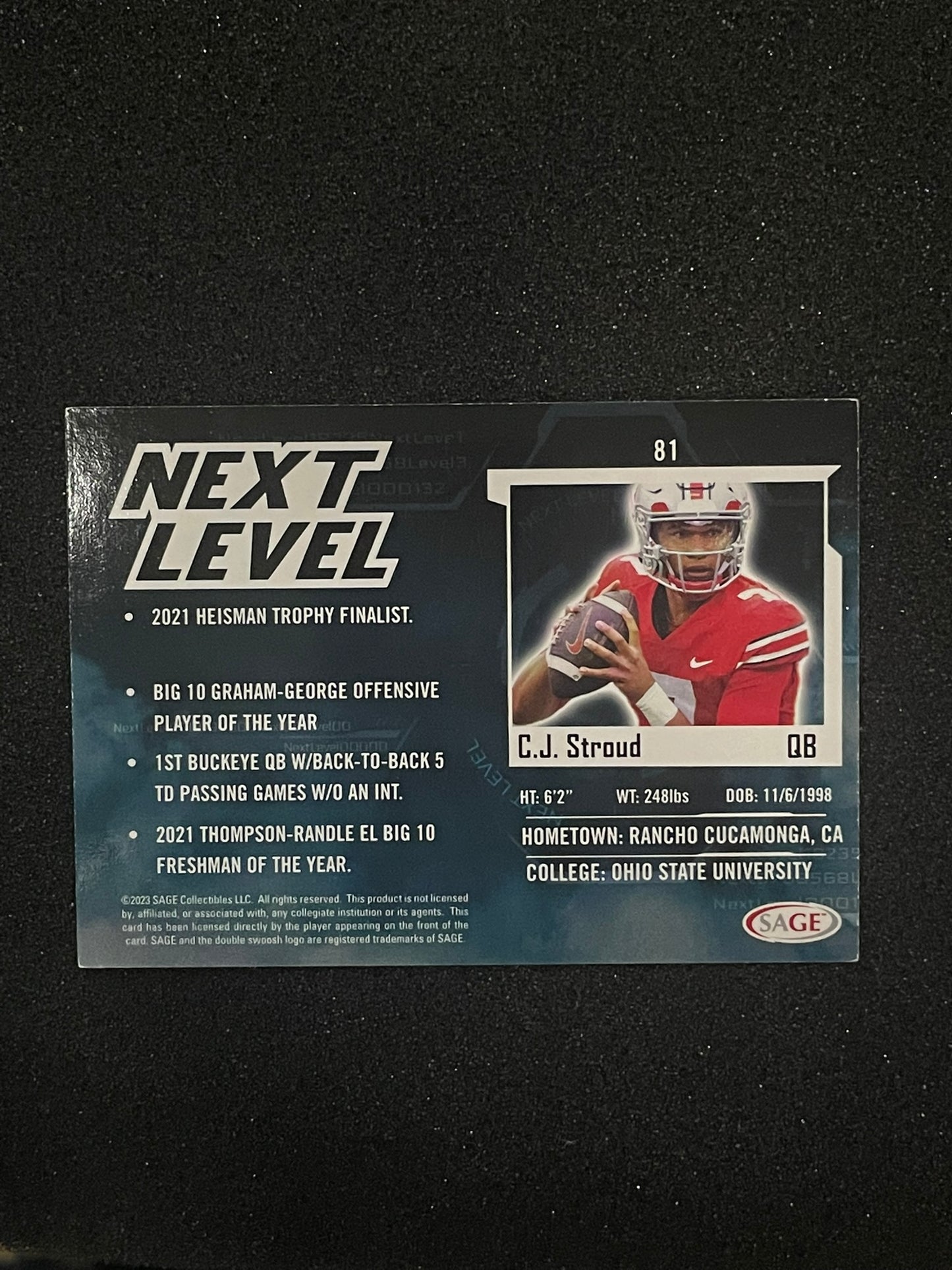 2023 SAGE Next Level C.J. Stroud Rookie Football Card #81 – Ohio State