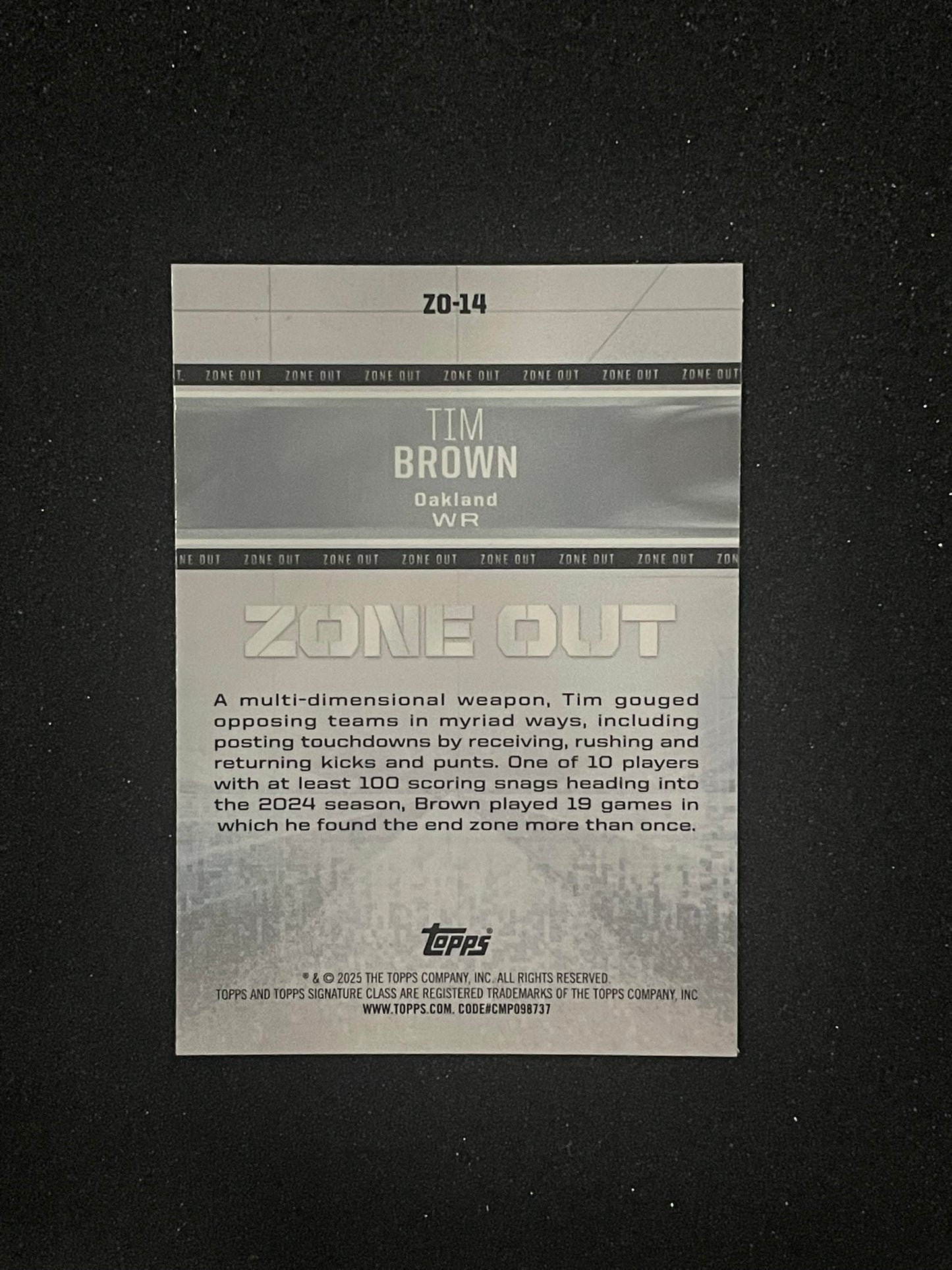 2025 Topps Zone Out Insert – Tim Brown “105 Total Touchdowns” Raiders WR