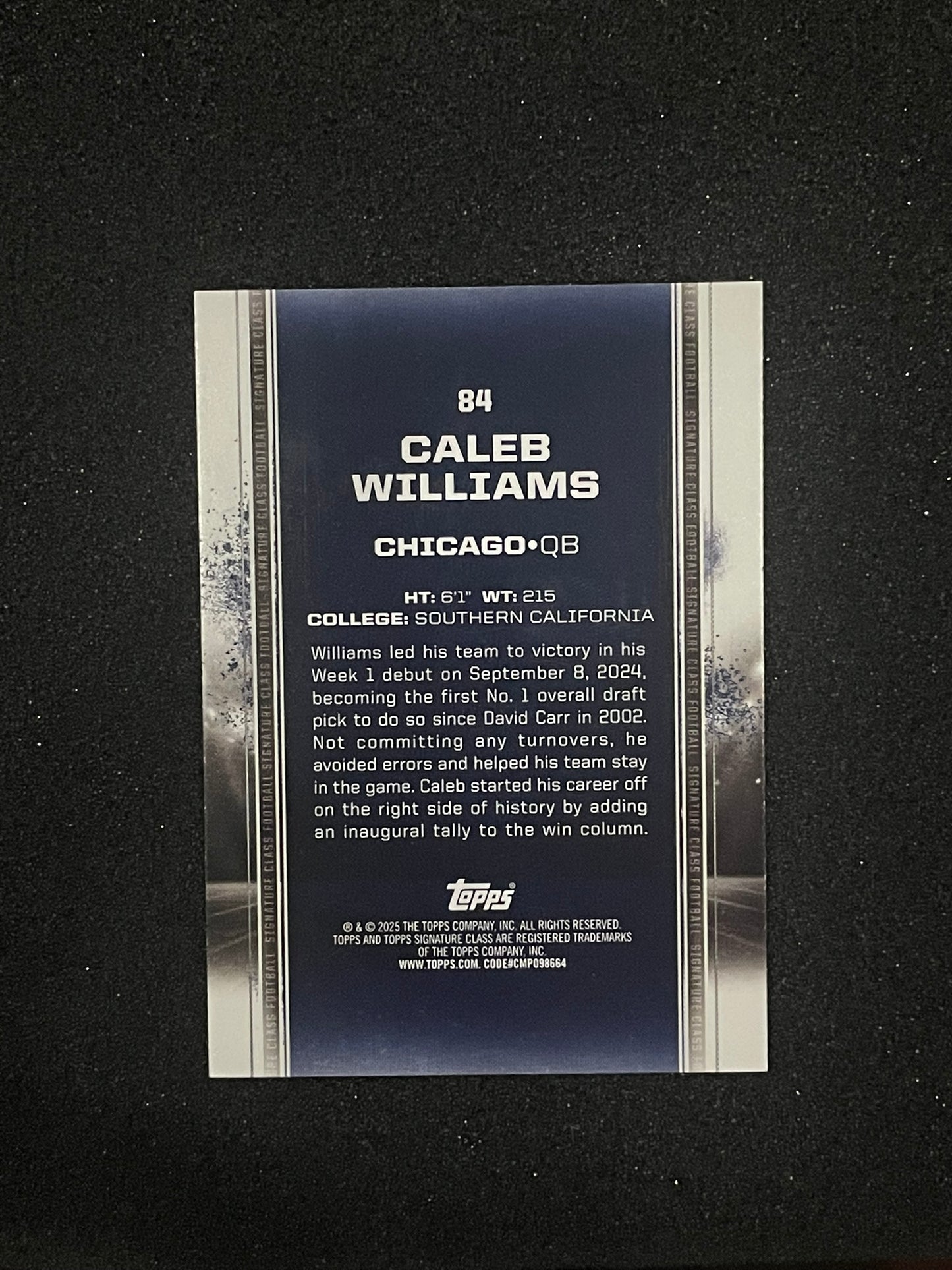 2025 Topps Caleb Williams Rookie Card #84 – QB Draft Class, Chicago Bears