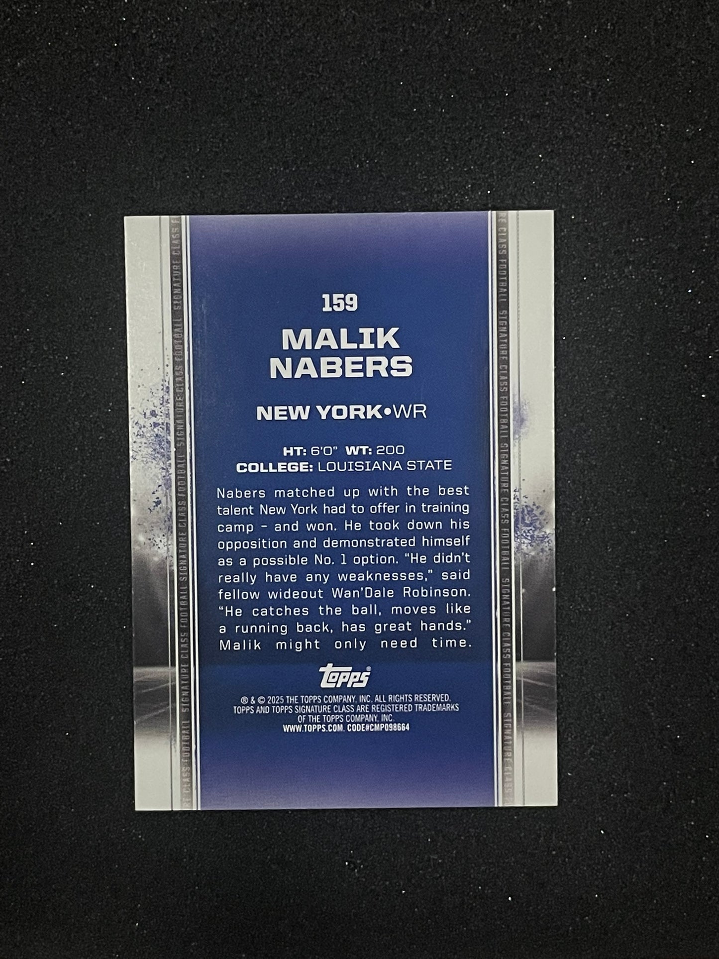 2025 Topps Draft Class Malik Nabers Rookie Card #159 – New York Giants WR