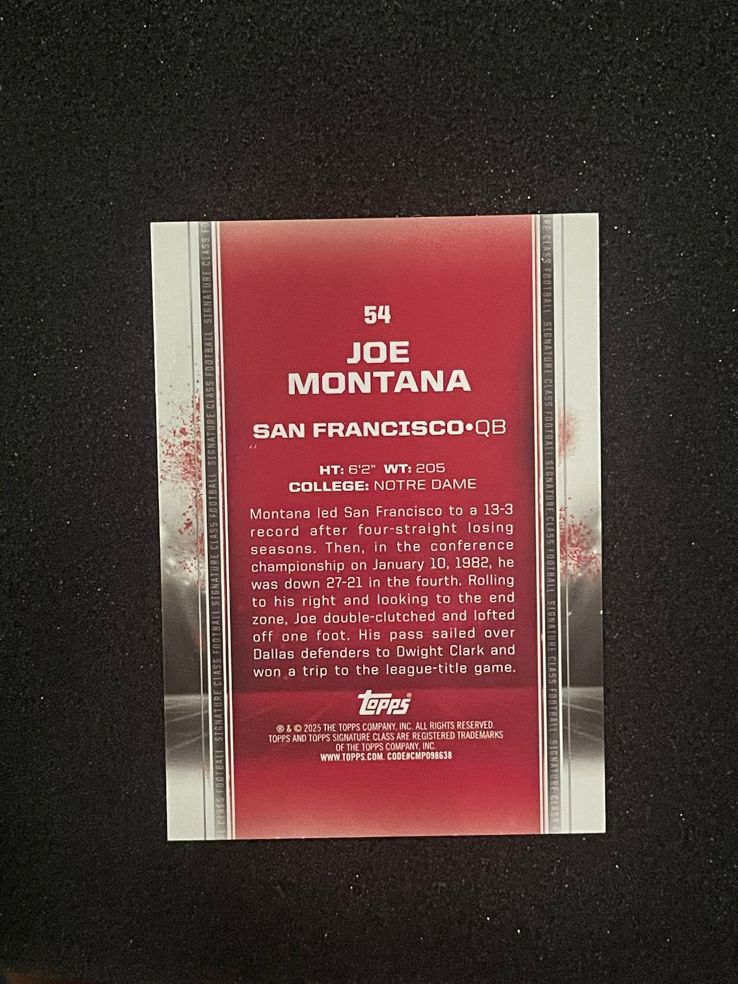 2024 Topps Signature Class Joe Montana Draft Class Insert #54 – San Francisco 49ers