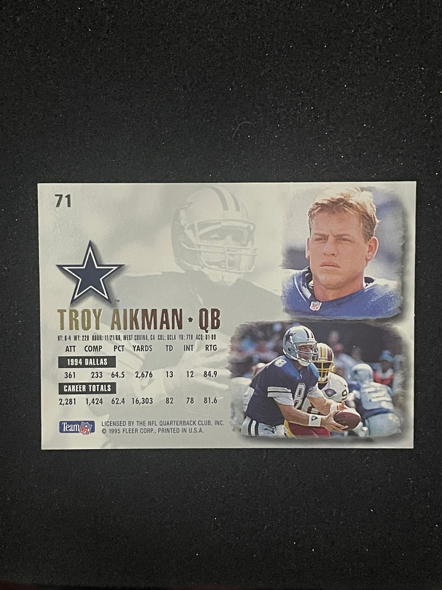 1995 Fleer Ultra Troy Aikman #71 Dallas Cowboys Football Card