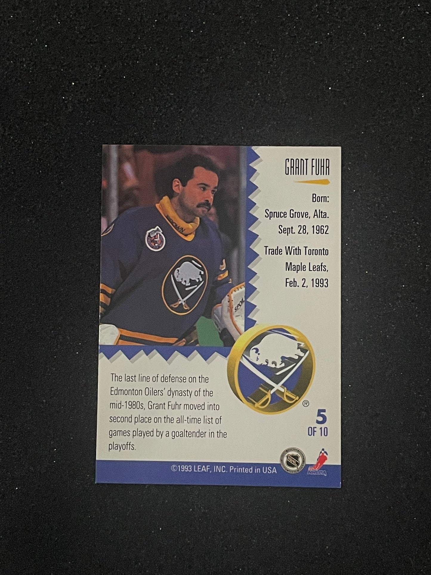 1993 Leaf Painted Warriors #5 Grant Fuhr Buffalo Sabres Hockey Card