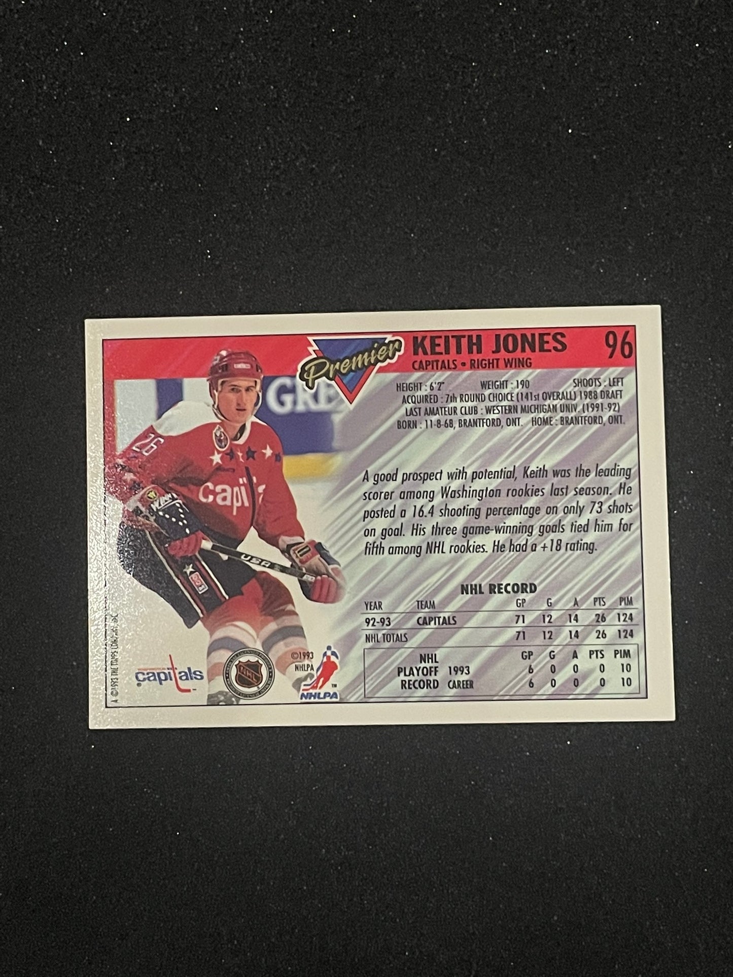 1993 Topps Premier Keith Jones #96 Washington Capitals Hockey Card