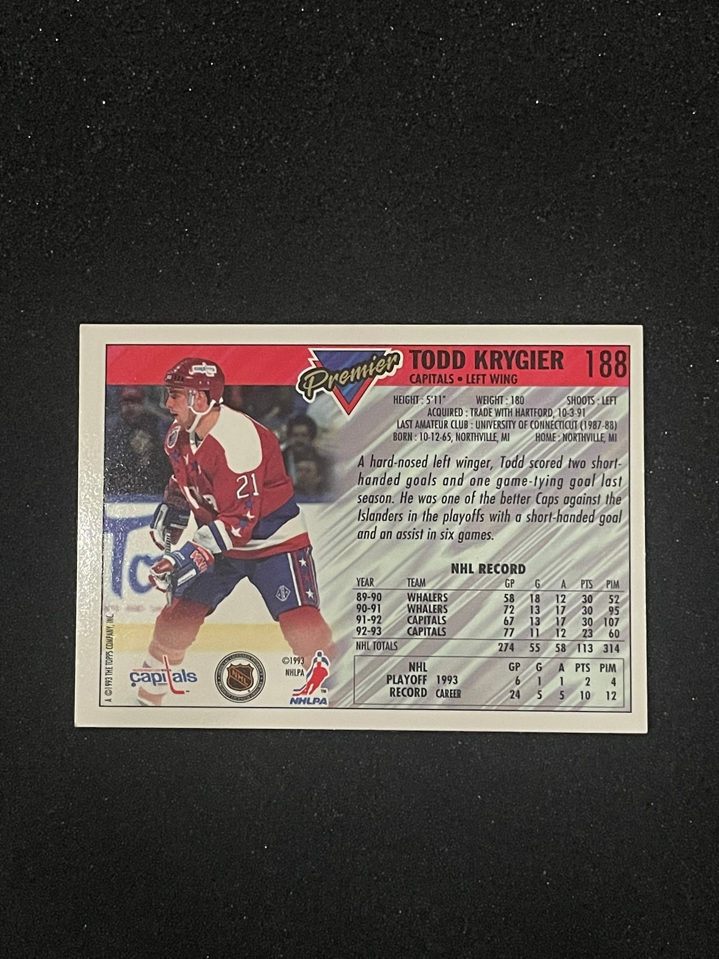 1993 Topps Premier Todd Krygier #188 | Washington Capitals