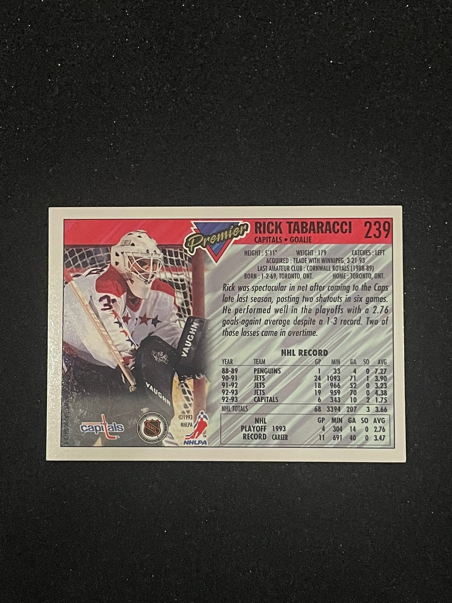 1993 Topps Premier Rick Tabaracci #239 | Washington Capitals