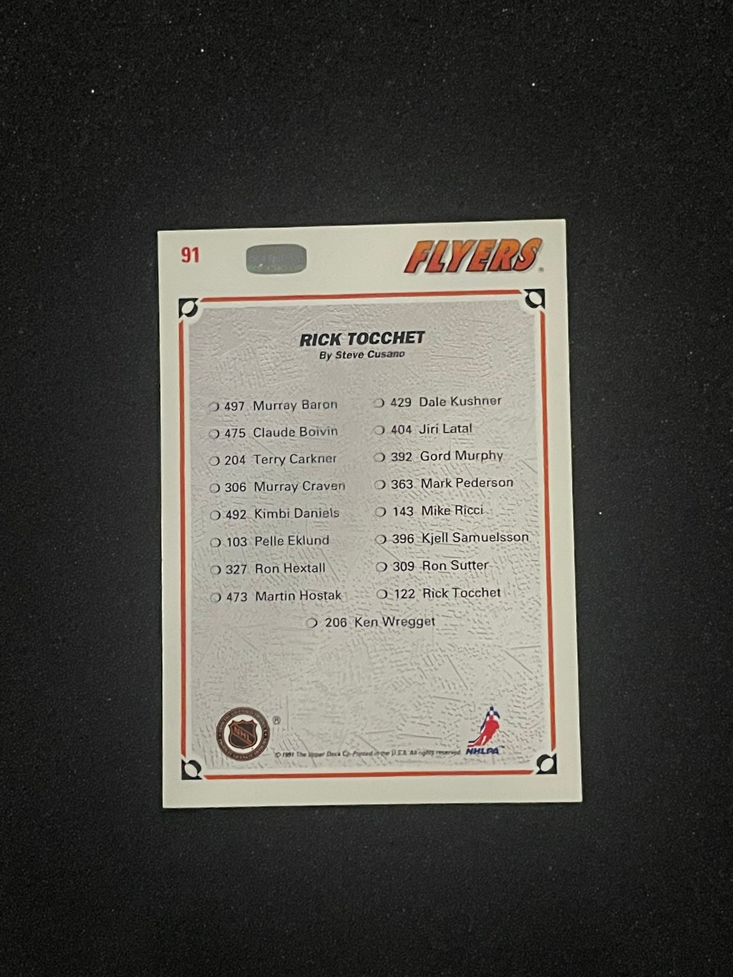 1991-92 Upper Deck Rick Tocchet Collector’s Choice Art Card – Philadelphia Flyers