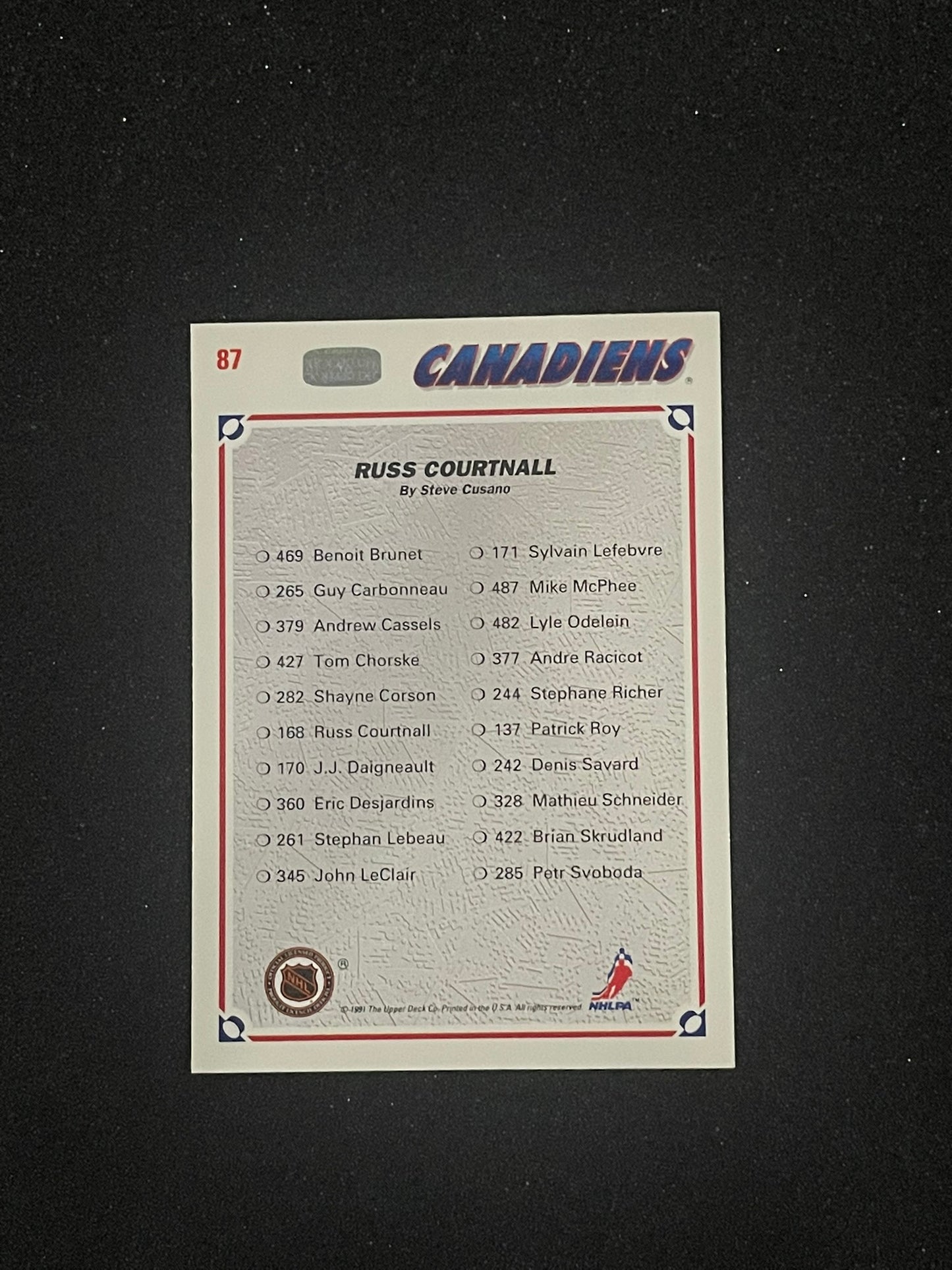 1991-92 Upper Deck Collector’s Choice Russ Courtnall Art Card – Montreal Canadiens