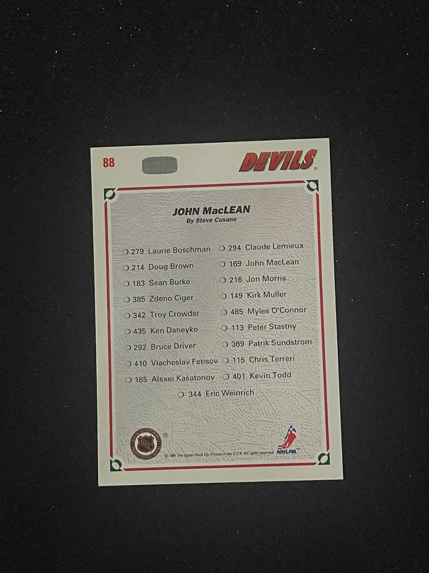 1991 Upper Deck Collector’s Choice John MacLean #88 New Jersey Devils Insert Hockey Card