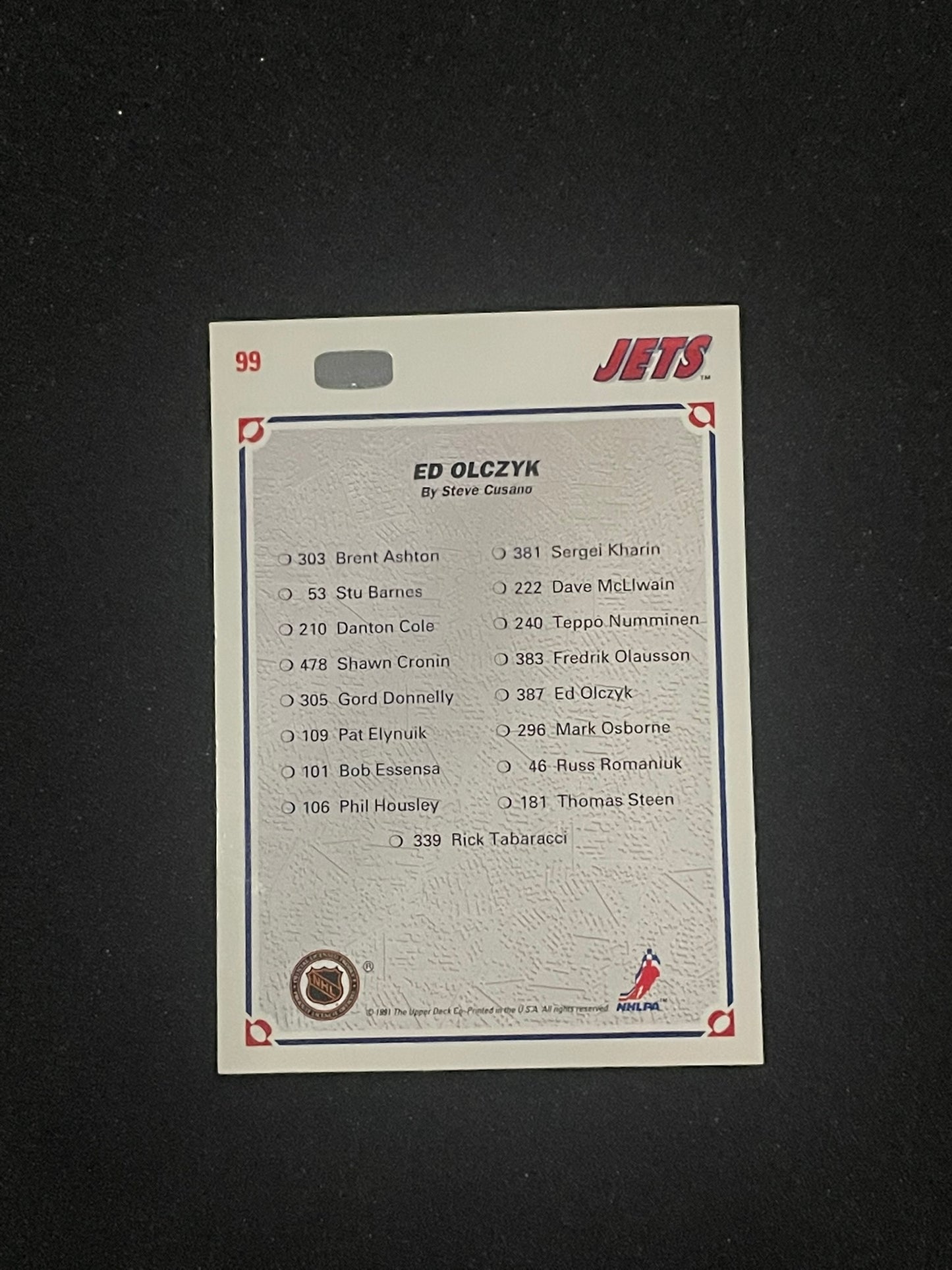 1991-92 Upper Deck Collector's Choice Ed Olczyk Art Card #99 – Winnipeg Jets