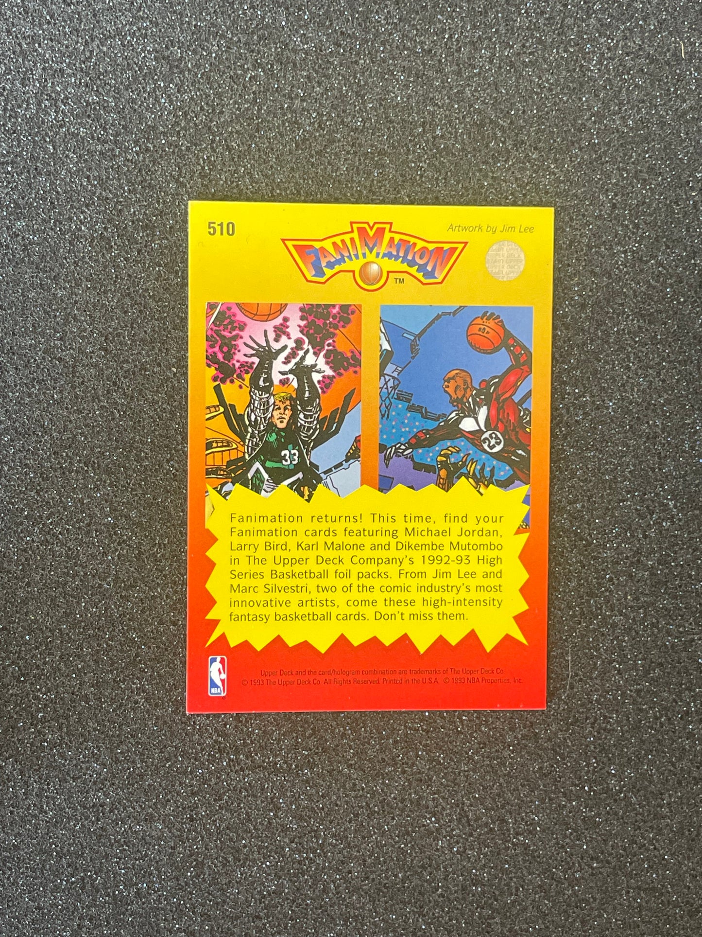 1992-93 Upper Deck Fanimation #510 Michael Jordan & Larry Bird Insert Card – Jim Lee Art
