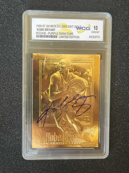 Kobe Bryant 1996 SkyBox EX-2000 23KT Gold Rookie Reprint – WCG 10 GEM Mint – Purple Signature Edition