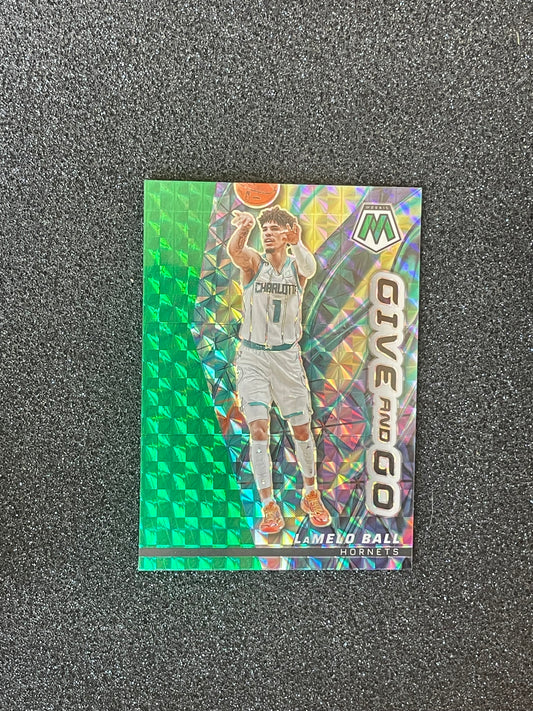 LaMelo Ball 2022-23 Panini Mosaic “Give and Go” Green Prizm Insert | Charlotte Hornets