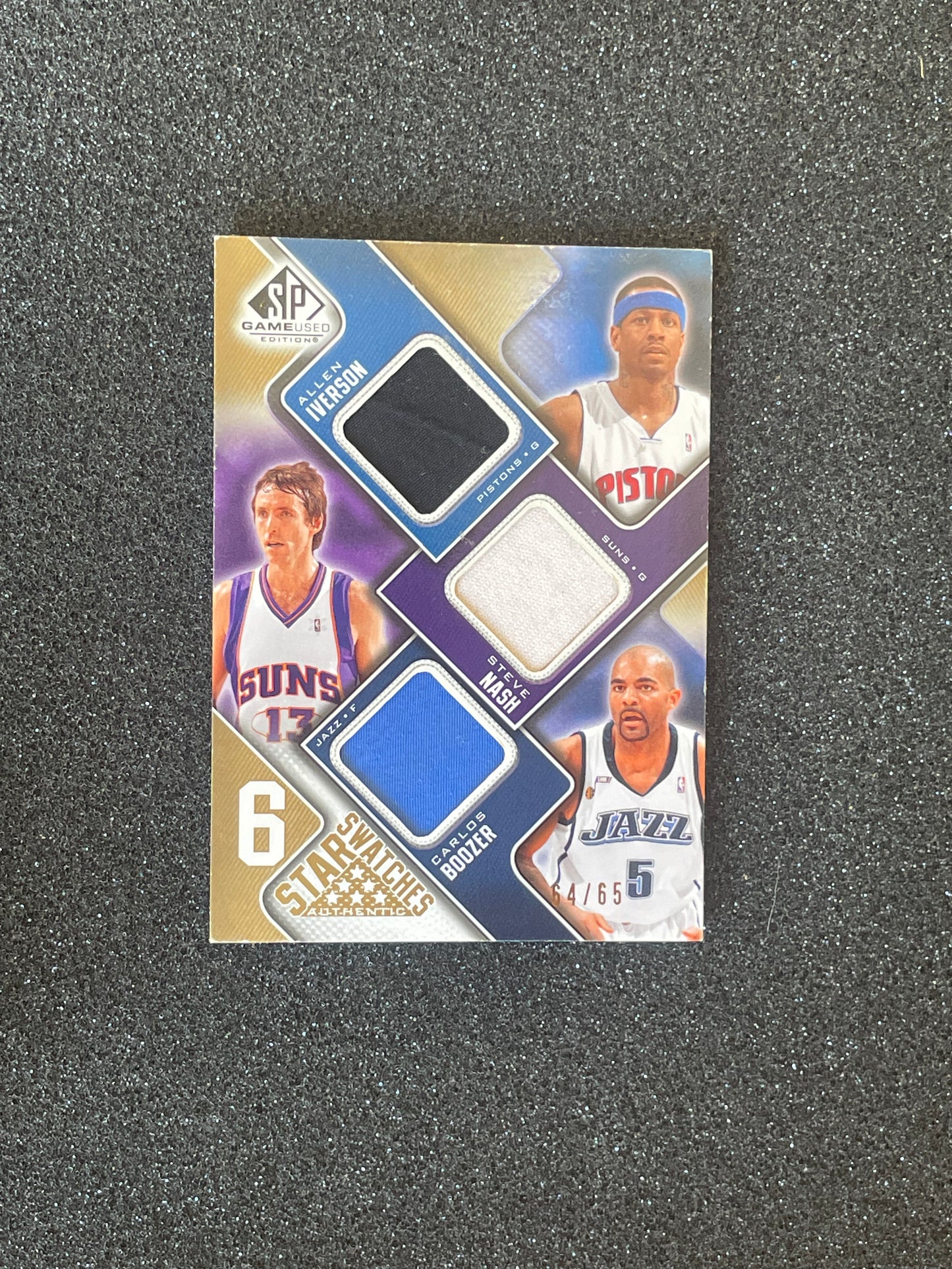 2007 SP Game Used 6 Star Swatches Basketball Card #64/65 — Kobe Bryant, Iverson, Nash, Yao Ming, Boozer, West