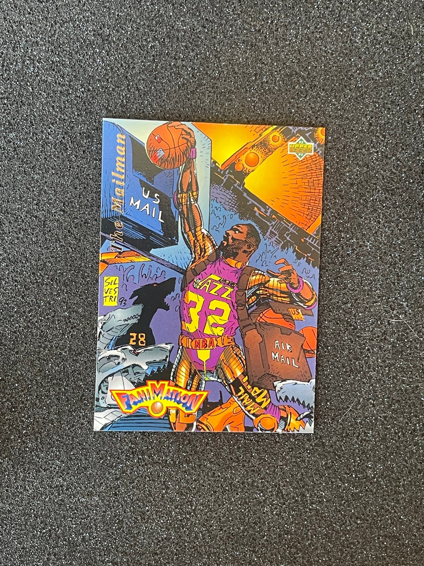 1992-93 Upper Deck Fanimation Karl Malone “The Mailman” Insert – NBA Comic Art Card
