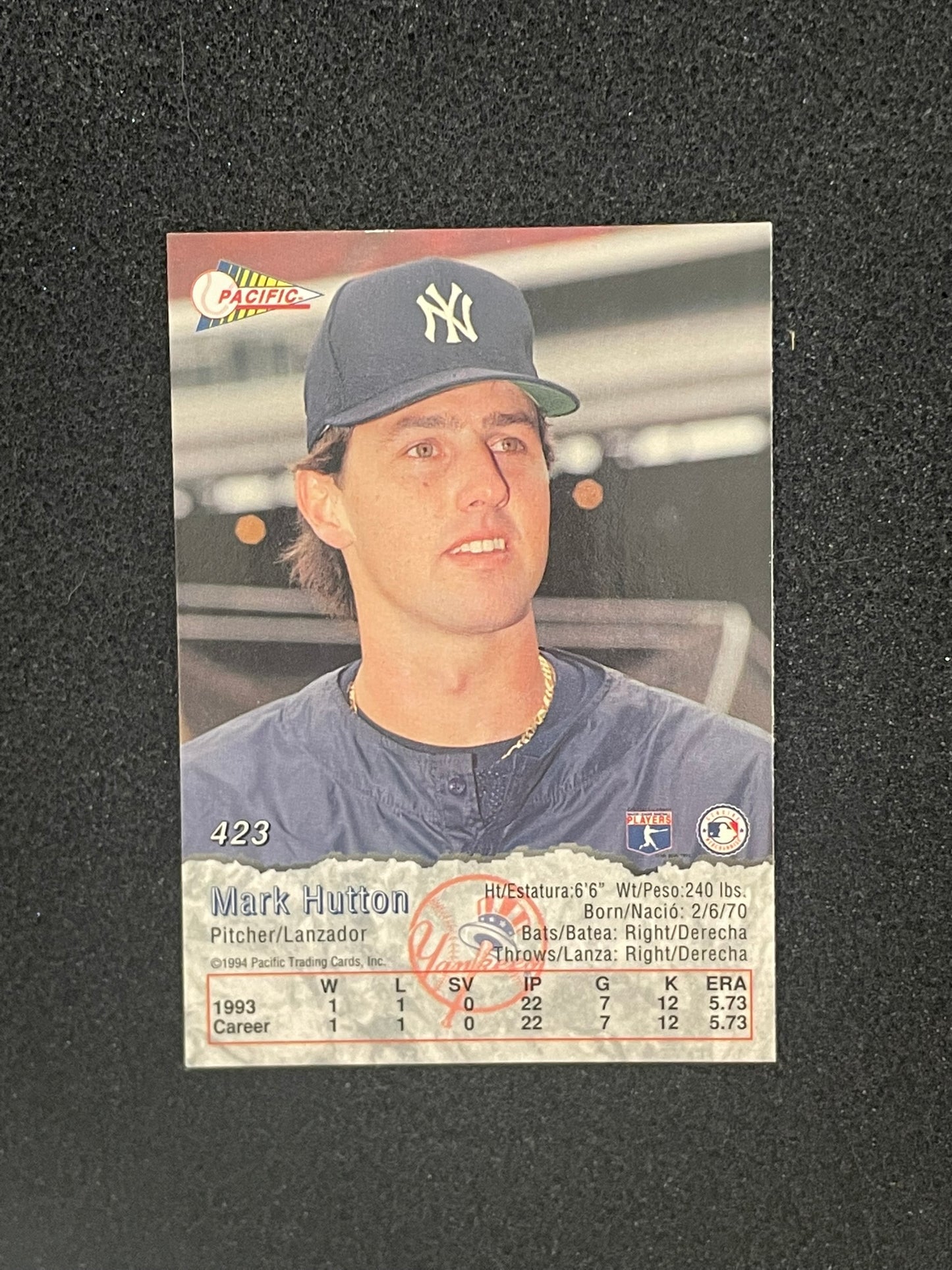 1994 Pacific Crown Collection #423 Mark Hutton Rookie Card – New York Yankees
