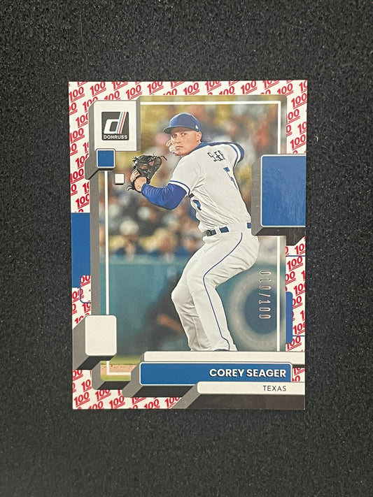 2022 Donruss “100 Emoji” #203 Corey Seager – Serial Numbered 01/100 – Texas Rangers