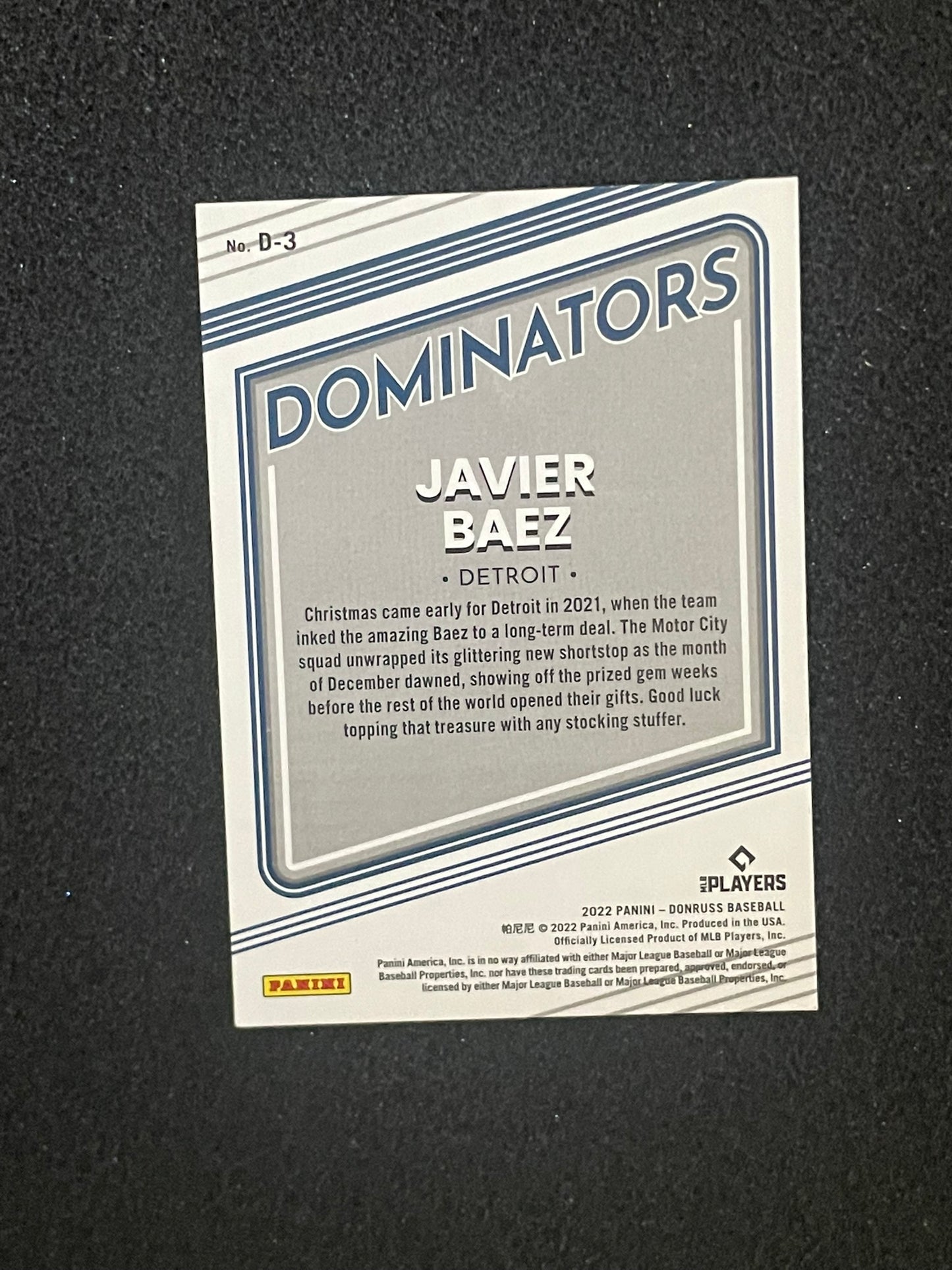 2022 Donruss “Dominators” Insert – Javier Báez – Detroit Tigers – Holofoil Card D-3