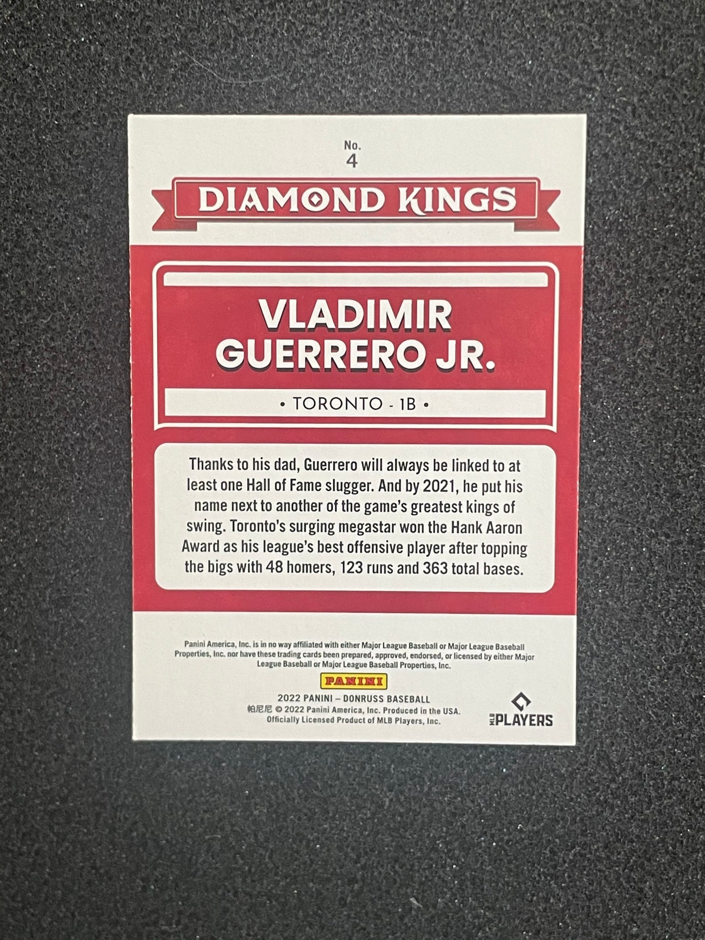 2022 Donruss Diamond Kings Vladimir Guerrero Jr. Insert – Toronto Blue Jays