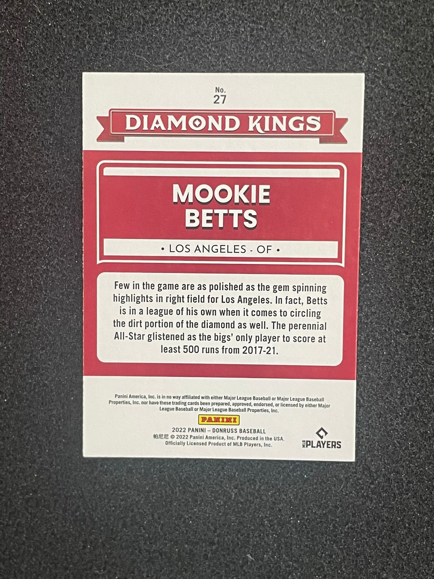 2022 Donruss Diamond Kings Mookie Betts – Los Angeles Dodgers