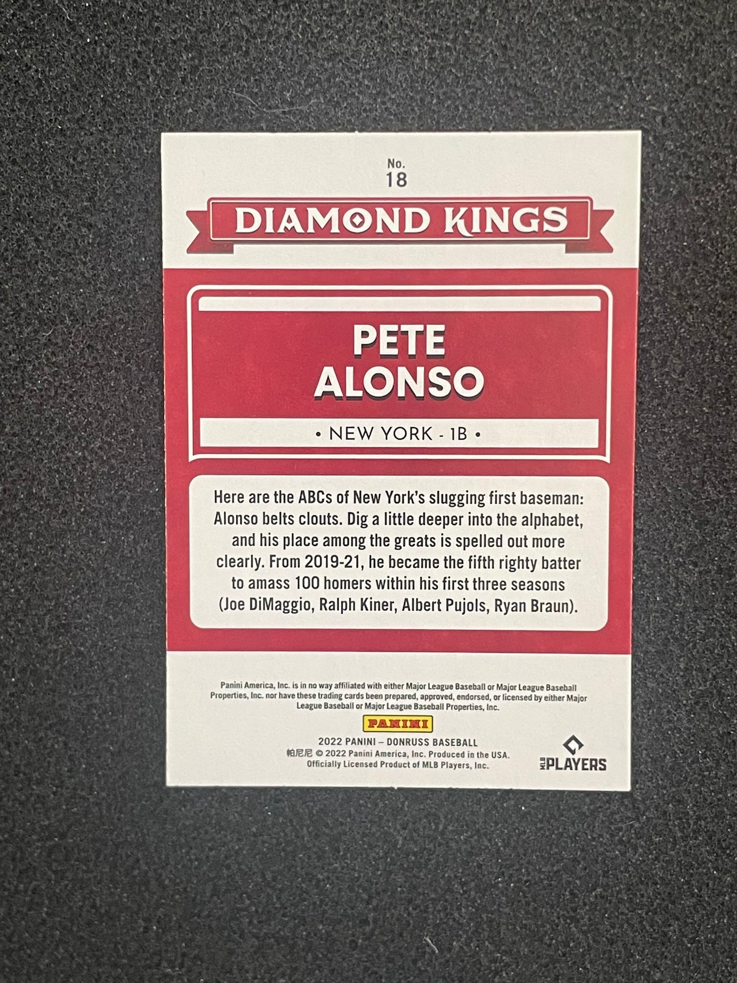 2022 Donruss Diamond Kings Pete Alonso #18 – New York Mets Insert
