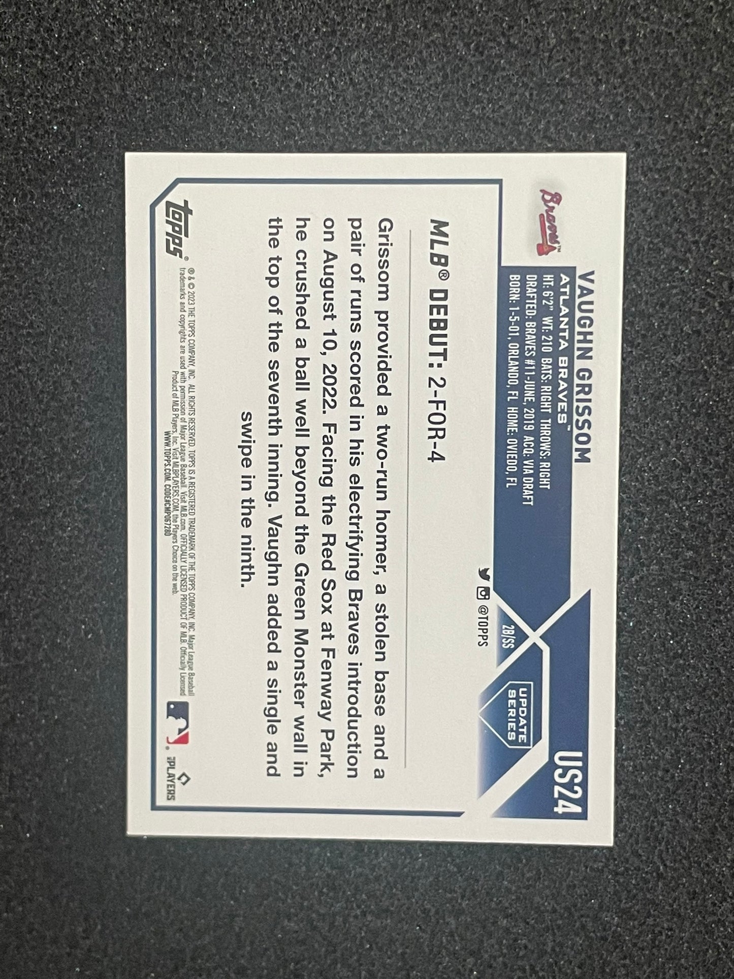 2023 Topps Update Rookie Debut Vaughn Grissom #US24 Atlanta Braves RC