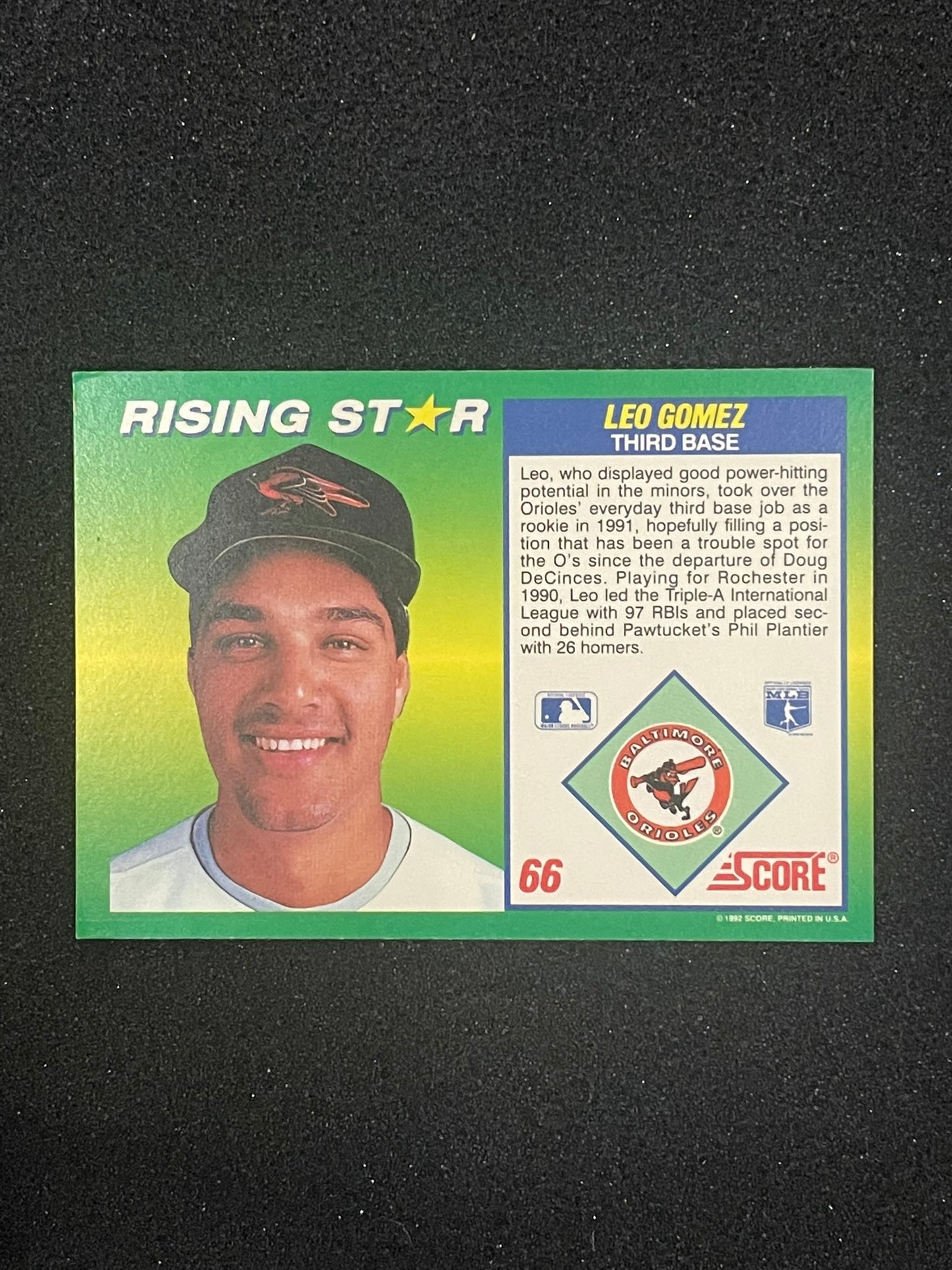 1992 Score Rising Star Leo Gómez Autographed Card #66 – Baltimore Orioles