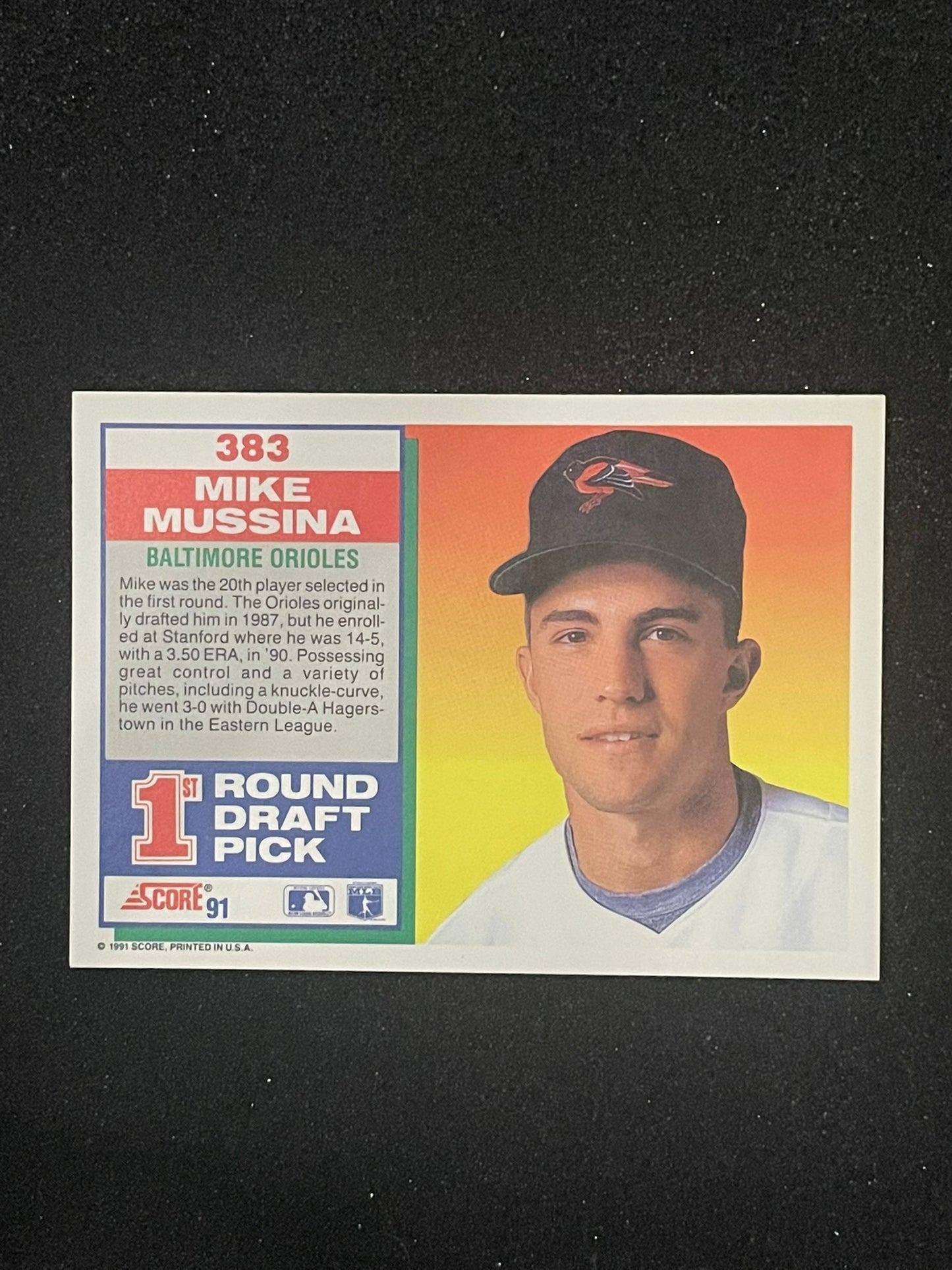 1991 Score Mike Mussina 1st Round Draft Pick Rookie Card #383 – Baltimore Orioles