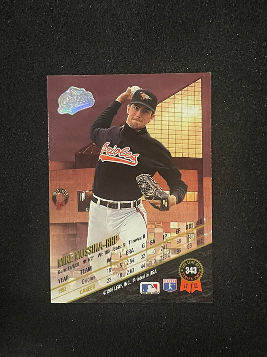 1993 Leaf Mike Mussina #343 Baltimore Orioles Baseball Card