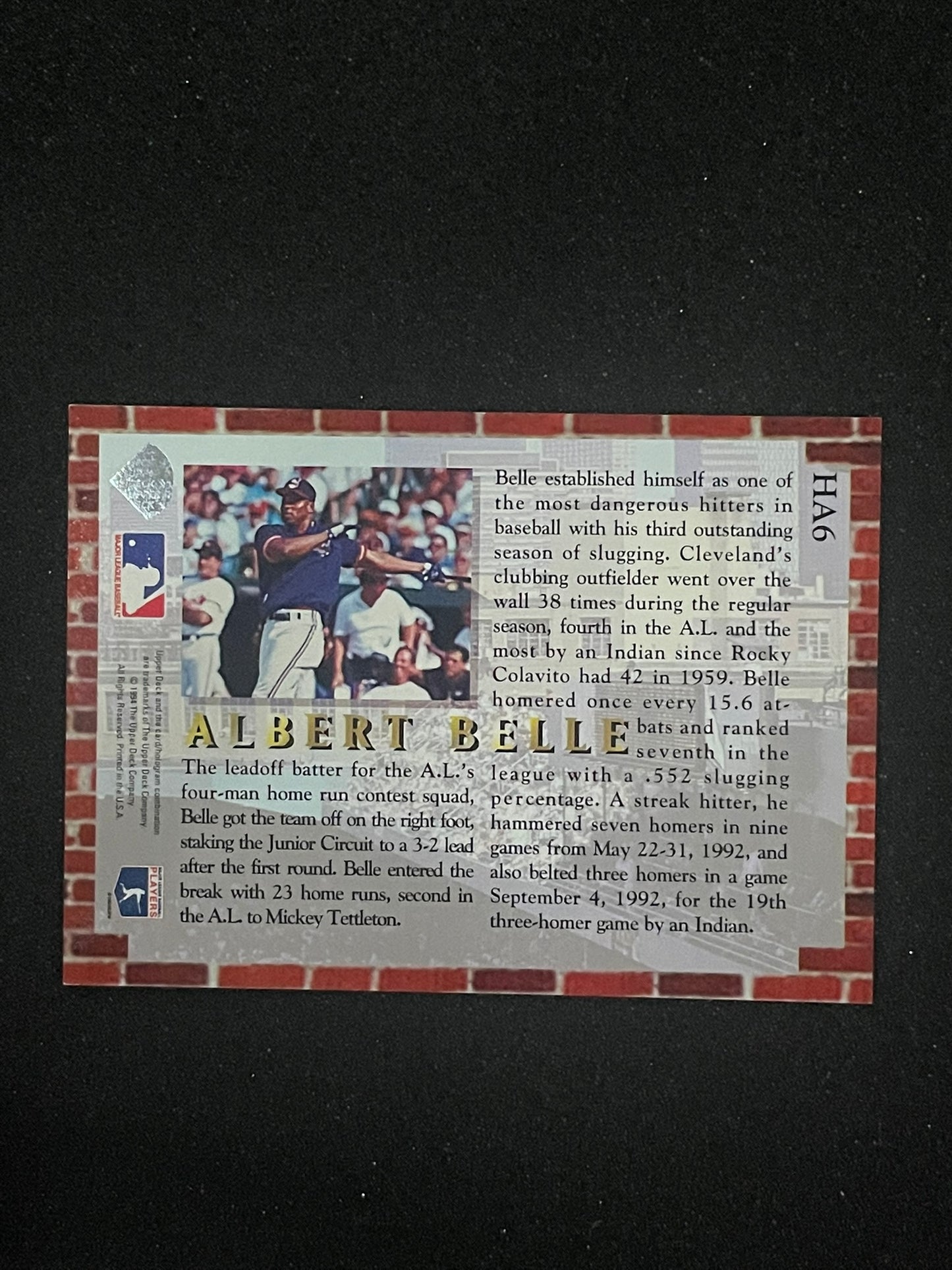 1994 Upper Deck Collector's Choice Albert Belle Home Run All-Stars Card #HA6 – Cleveland Indians