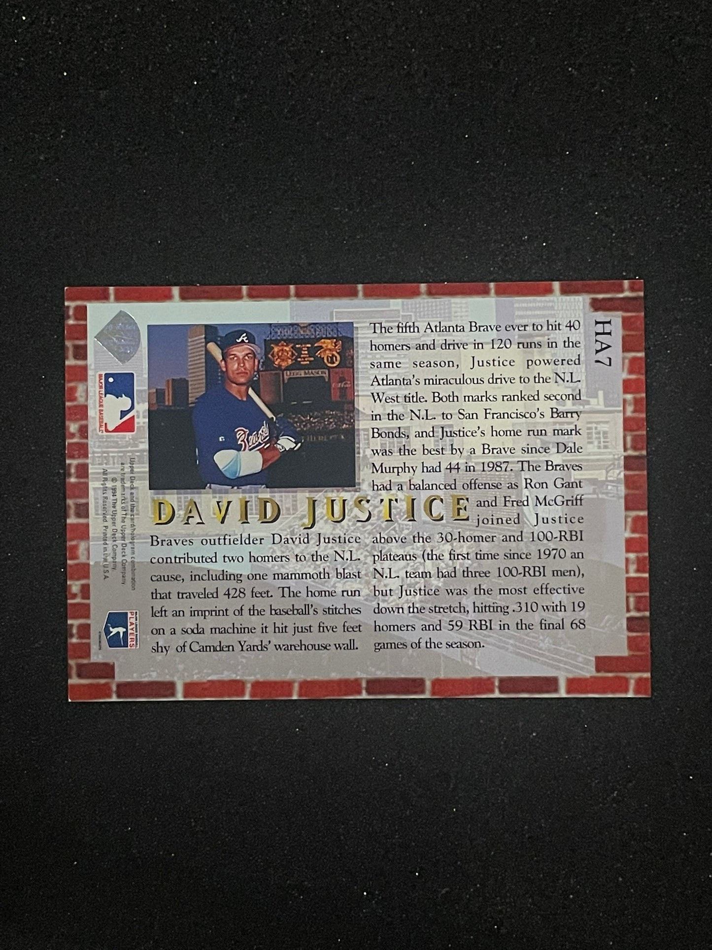 1994 Upper Deck Collector’s Choice David Justice Home Run All-Stars #HA7 – Atlanta Braves