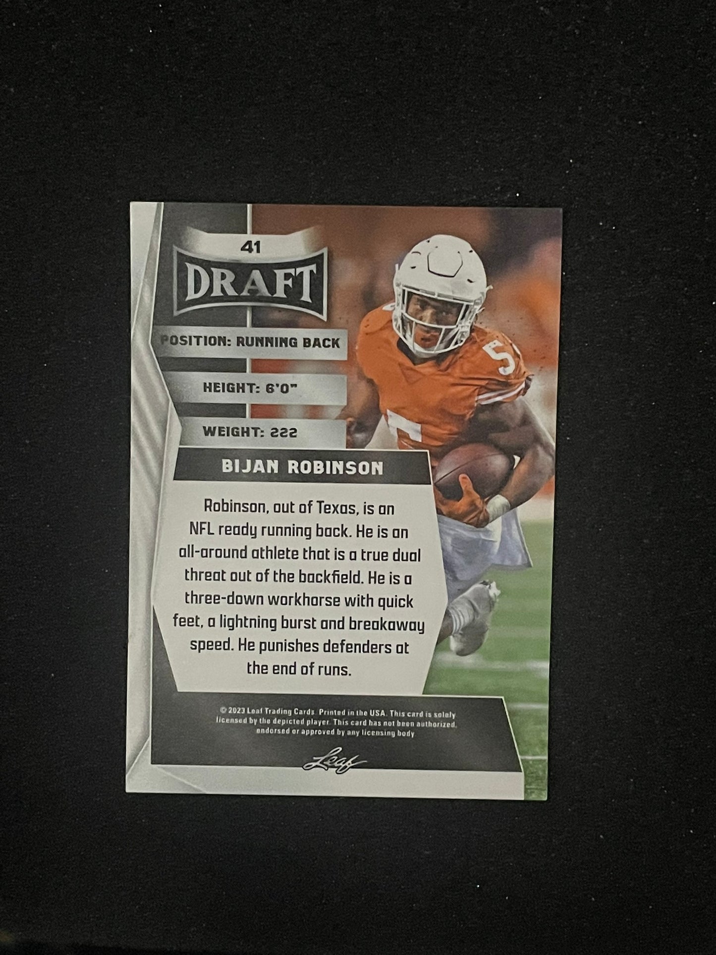 2023 Leaf Draft Bijan Robinson Rookie Card #41 – Texas Longhorns | NFL Prospect