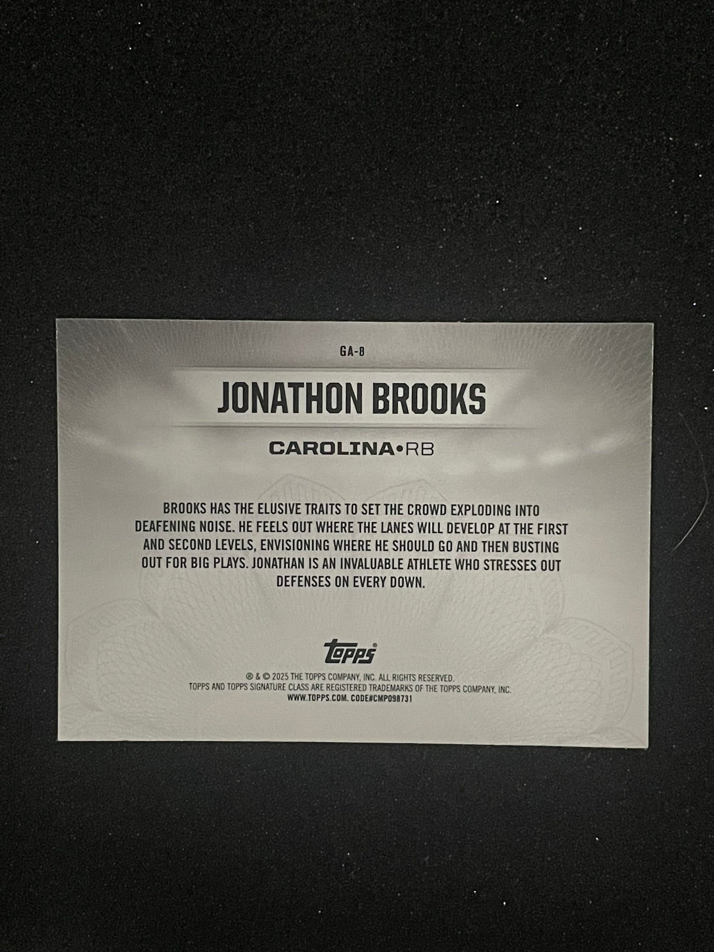2025 Topps Gridiron Ambassadors Jonathon Brooks RC – Carolina Panthers