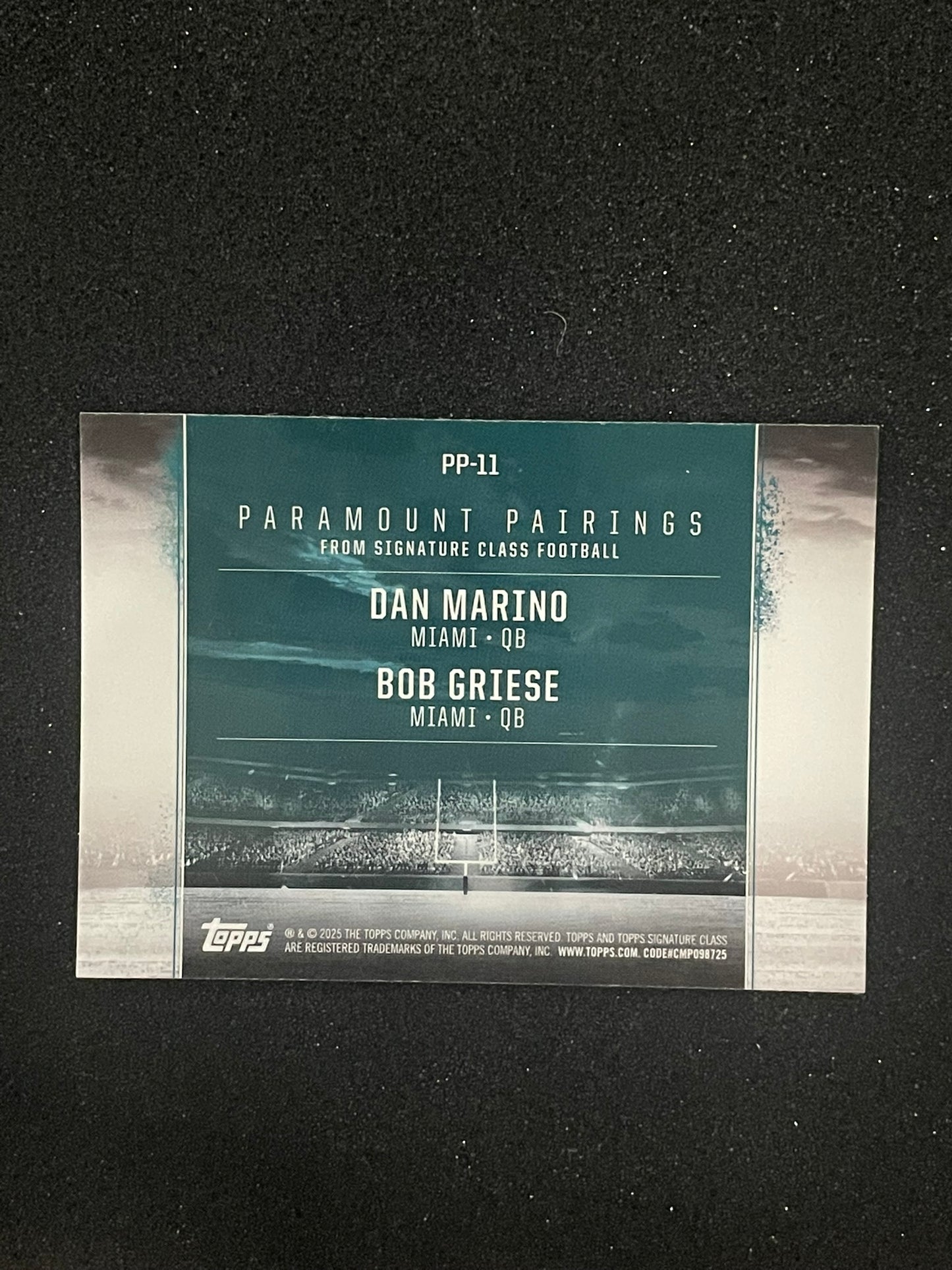 2025 Topps Paramount Pairings Dan Marino & Bob Griese | Miami Dolphins QB Duo Insert