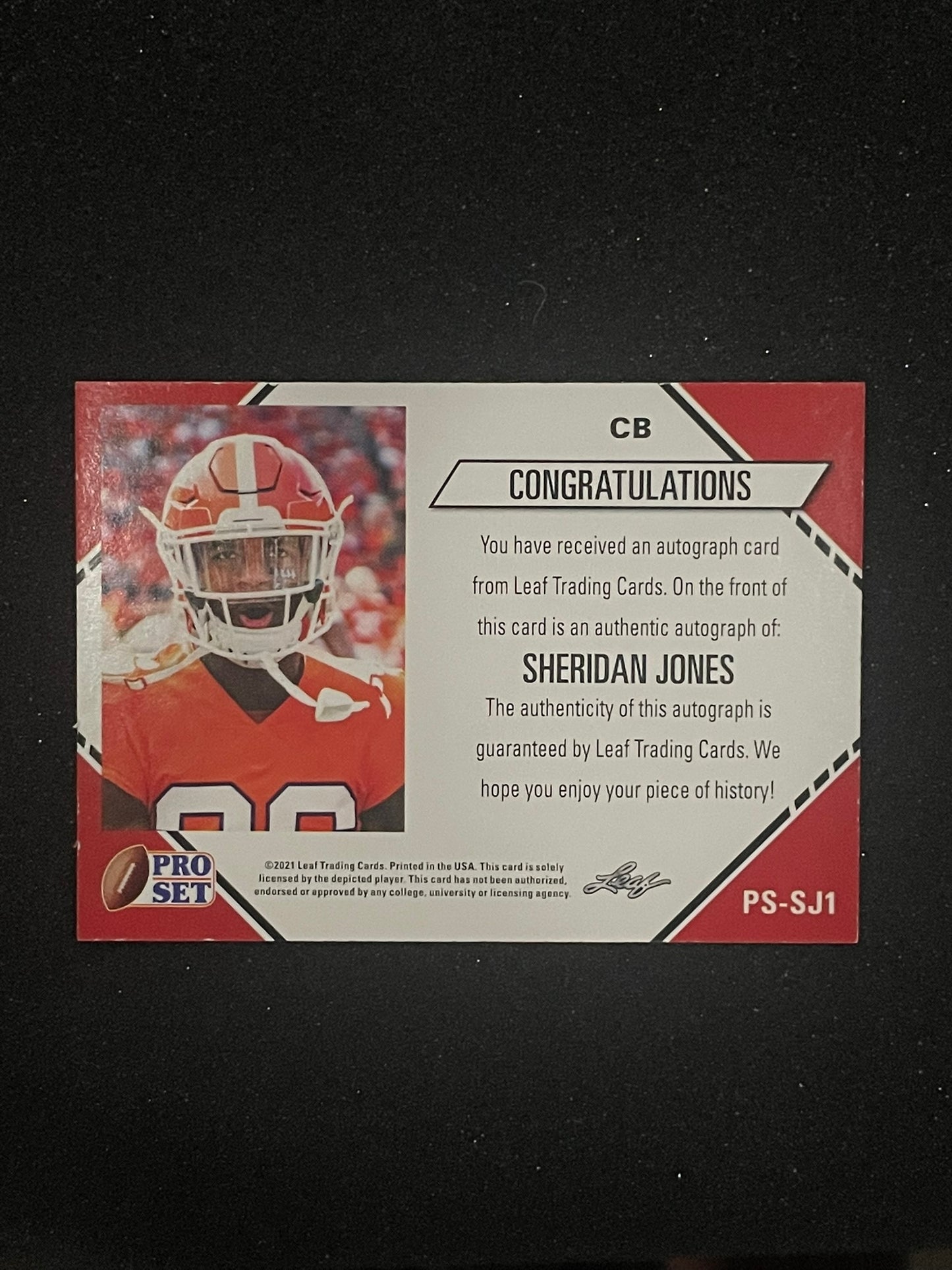 2021 Leaf Pro Set Sheridan Jones Rookie Auto RC – Clemson Tigers