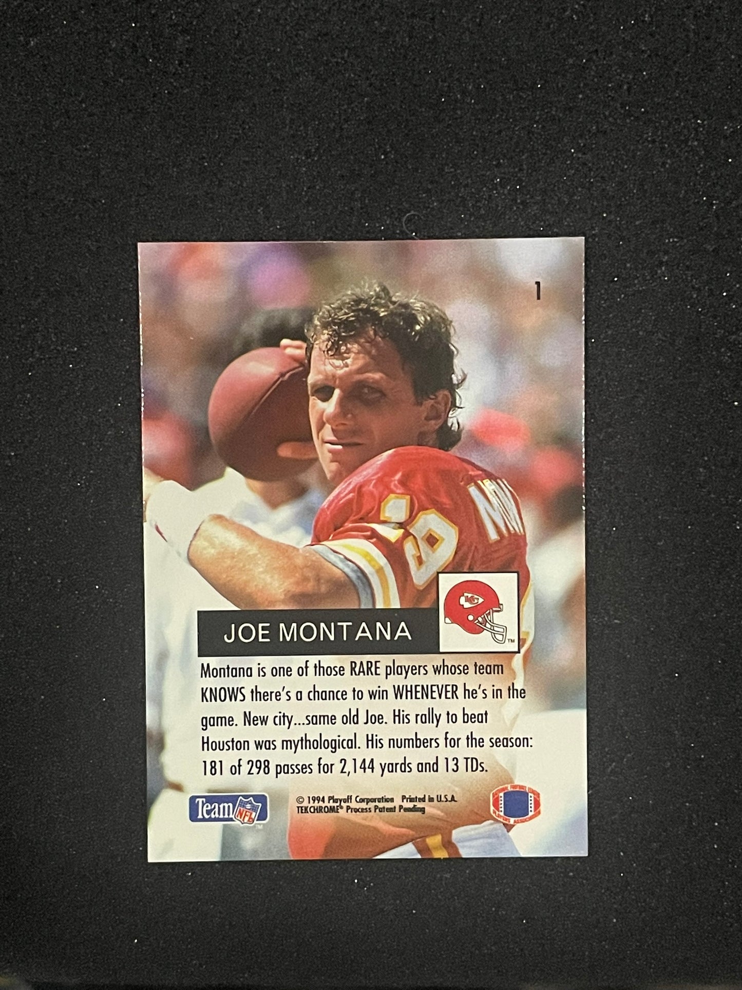 1994 Playoff Joe Montana Kansas City Chiefs Football Card – TexChromé Finish