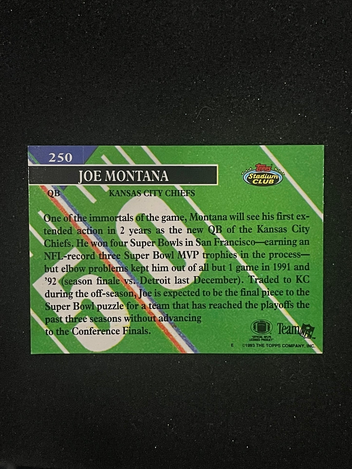 1993 Topps Stadium Club Joe Montana Members Choice – Kansas City Chiefs