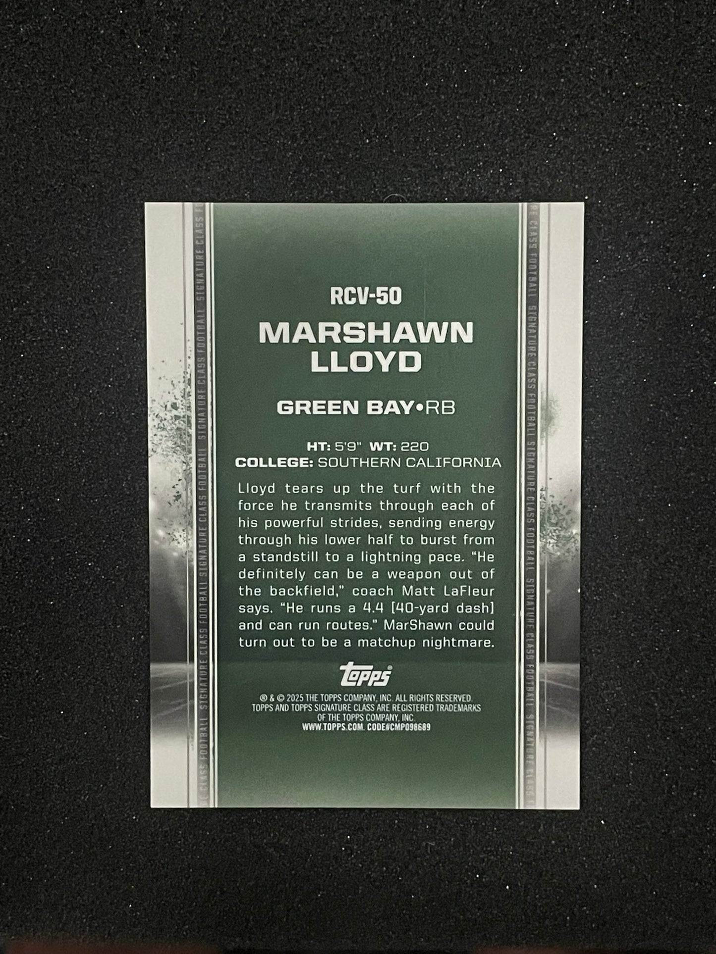 2025 Topps Now Draft Class Marshawn Lloyd RC #RCV-50 /50 – Green Bay Packers