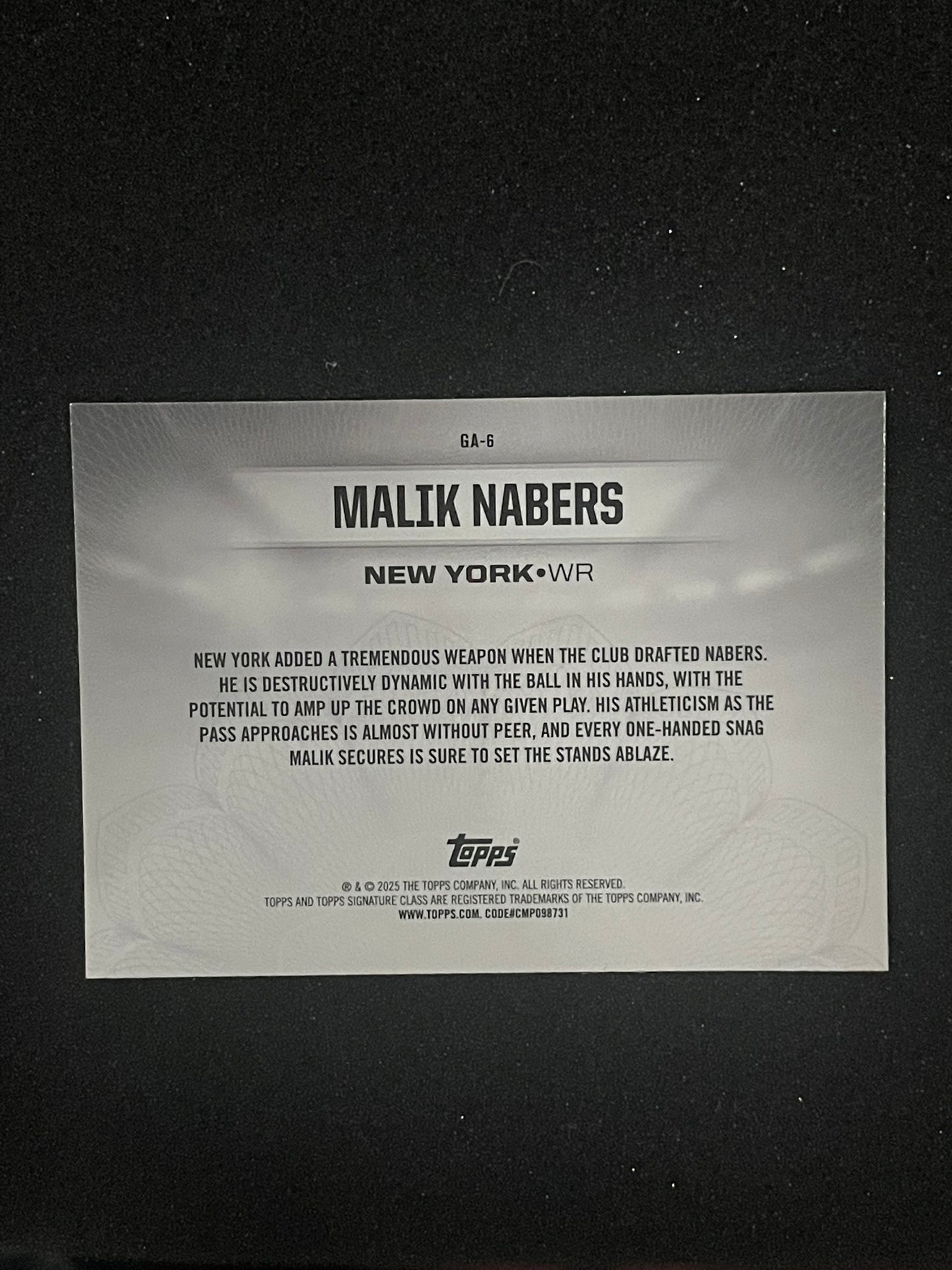 2025 Topps Malik Nabers Gridiron Ambassadors Rookie Card – New York Giants