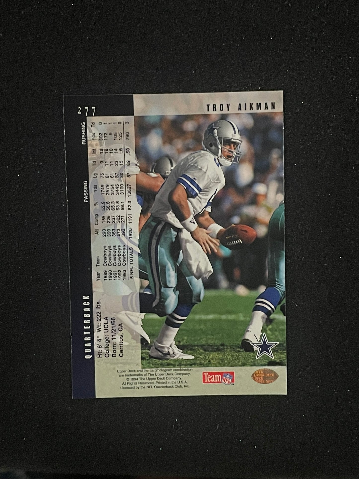 1994 Upper Deck Troy Aikman #277 Dallas Cowboys Football Card