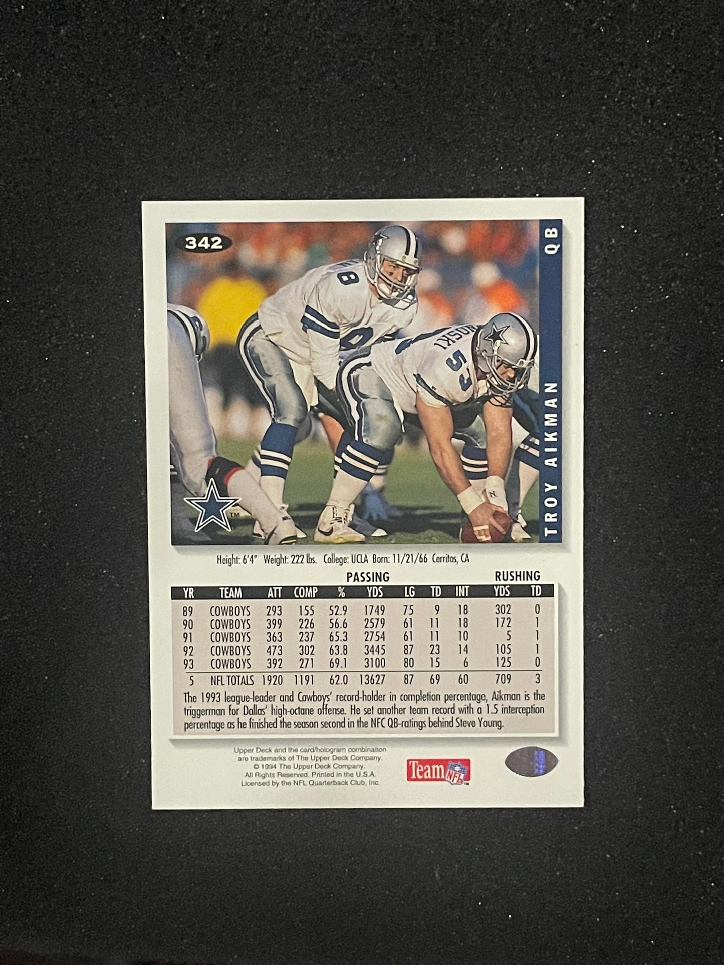 1994 Playoff Troy Aikman #25 Dallas Cowboys Insert – NFL Foil Card