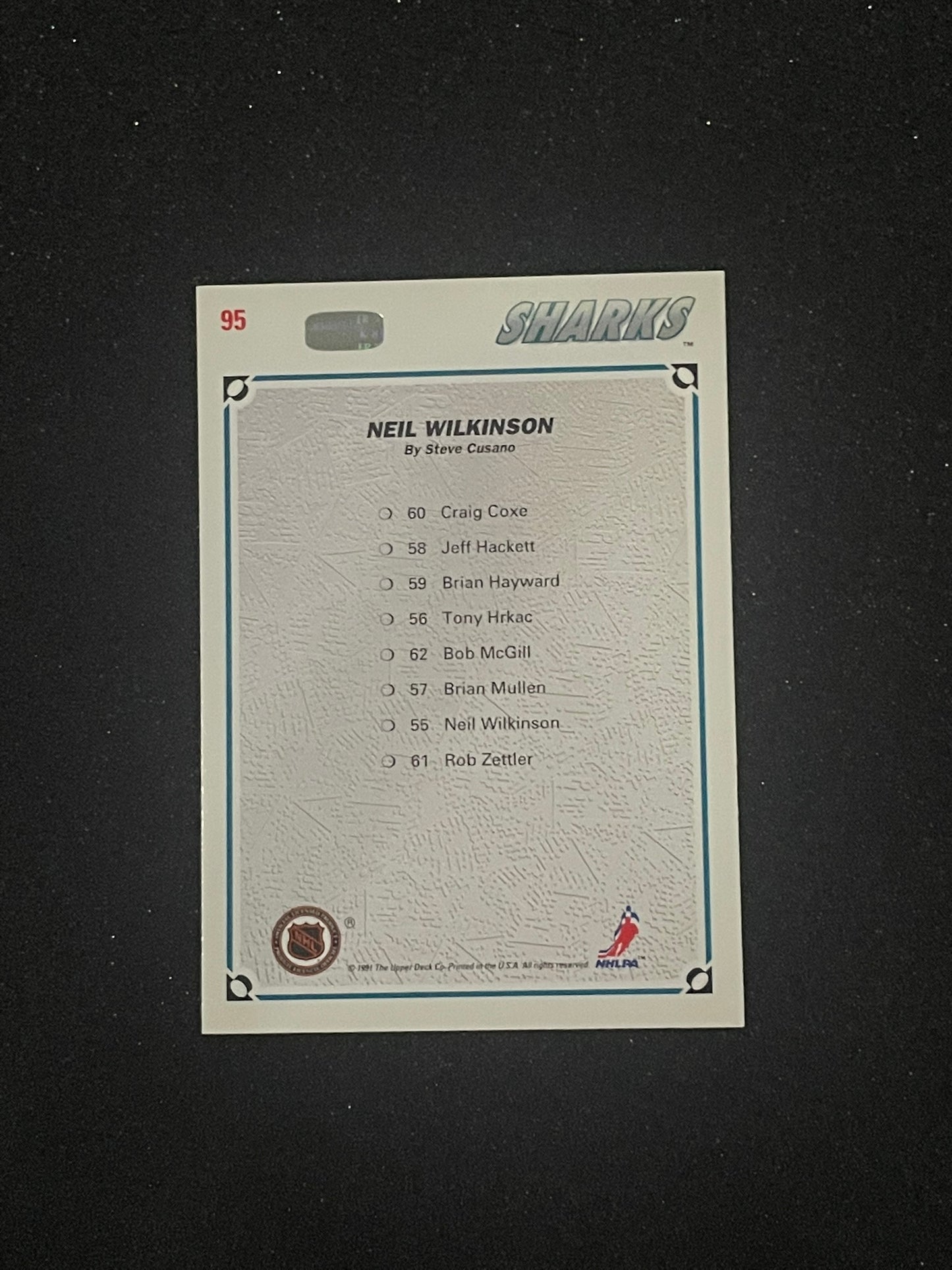 1991-92 Upper Deck Neil Wilkinson Collector’s Choice Art Card #95 | San Jose Sharks