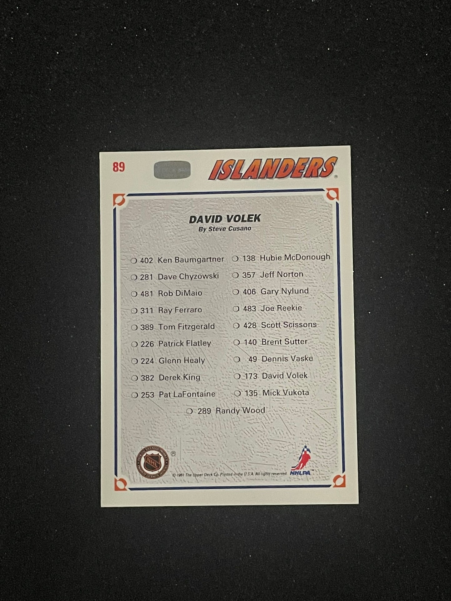 1991-92 Upper Deck Collector’s Choice David Volek #89 – New York Islanders Art Card