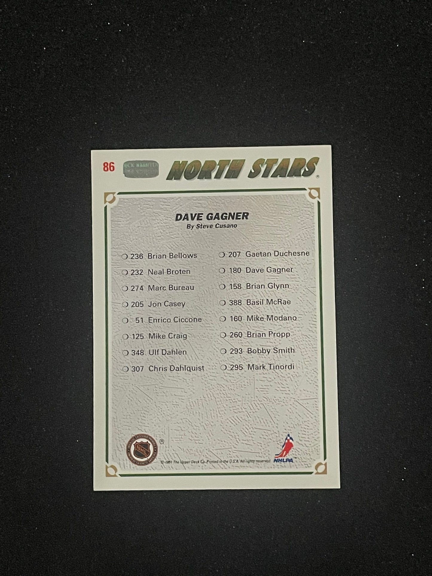 1991-92 Upper Deck The Collector’s Choice Dave Gagner Art Card – North Stars
