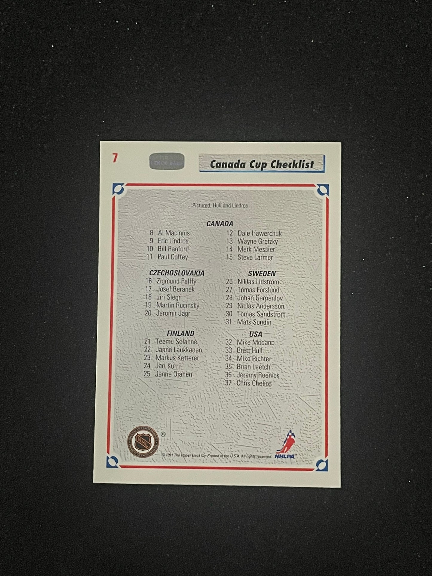 1991 Upper Deck Canada Cup Checklist #7 – Brett Hull & Eric Lindros – Hockey Card