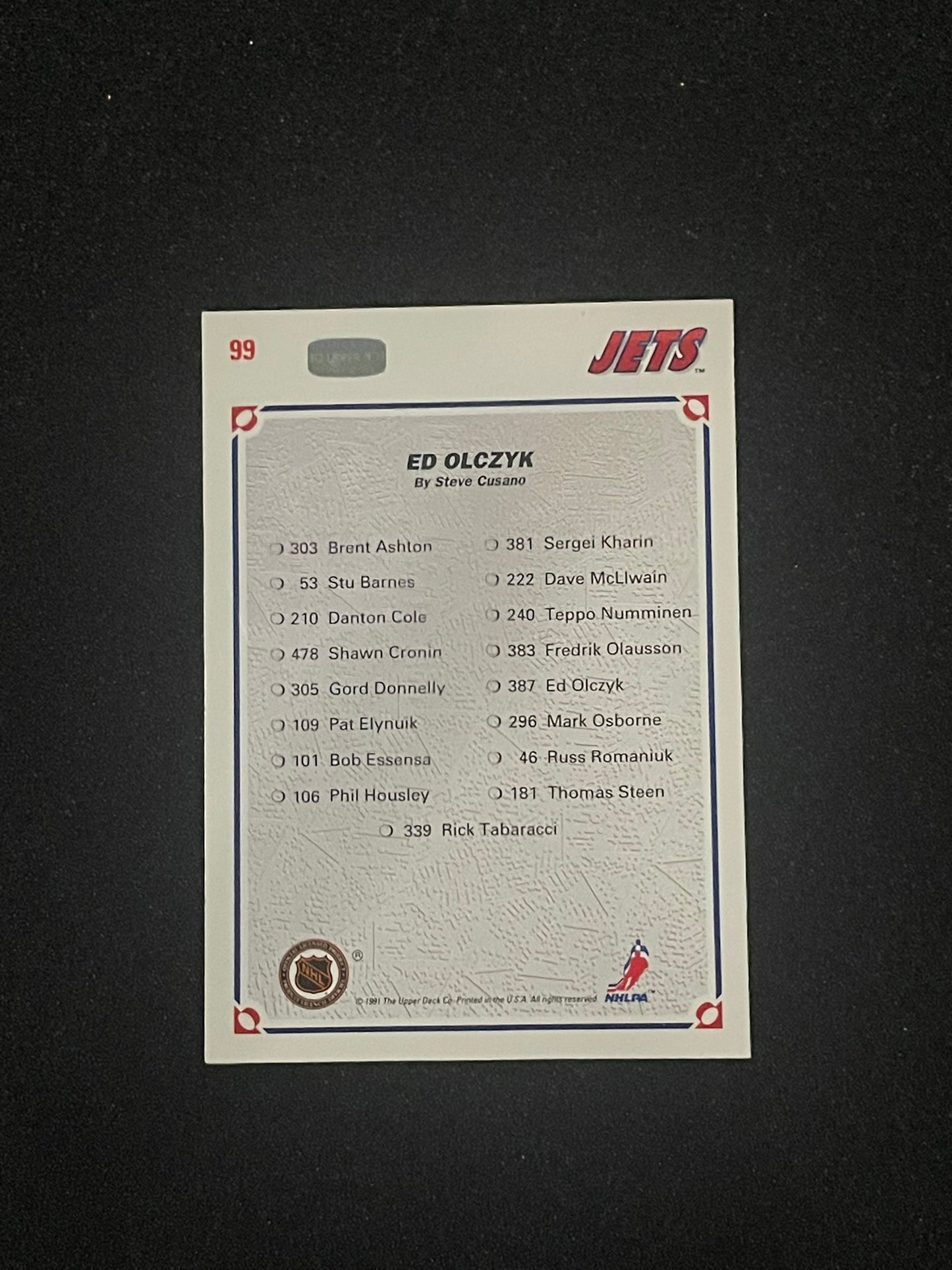 1991-92 Upper Deck “The Collector’s Choice” Ed Olczyk Art Card – Winnipeg Jets
